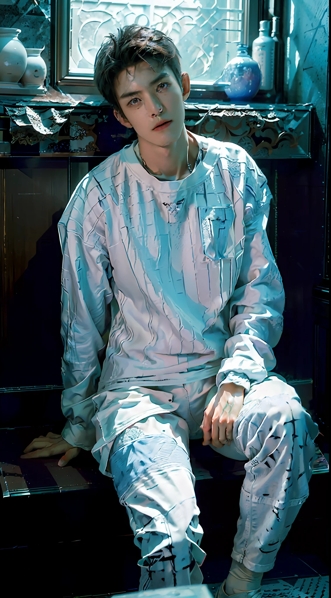 (Best Quality), ((Masterpiece), (Detail: 1.4), 3D, Korean Muscle Boy 21 years old, Abs, Skinny but Muscular, HDR (High Dynamic Range), Ray Tracing, NVIDIA RTX, Super-Resolution, Unreal 5, Subsurface Scattering, PBR Textures, Post Processing, Anisotropic Filtering, Depth of Field, Maximum Sharpness and Clarity, Multi-layer Textures, Albedo and Highlight Maps, Surface Shading, Accurate simulation of light-material interactions, perfect proportions, Octane Render, two-color light, large aperture, low ISO, white balance, rule of thirds, 8K RAW,
