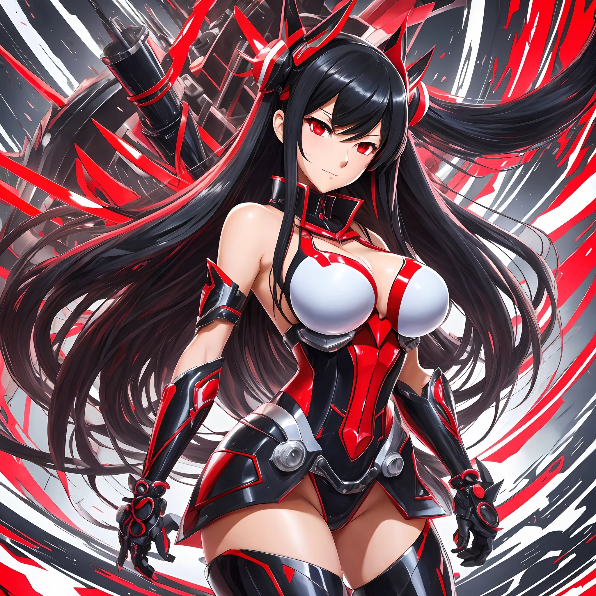 anime girl with long black hair and red and white outfit, biomechanical oppai, attractive matoi ryuko, shalltear from overlord, full body zenkai! asuka suit, anime manga robot!! anime girl, juri misaki, portrait anime space cadet girl, gapmoe yandere, oppai, marin kitagawa fanart