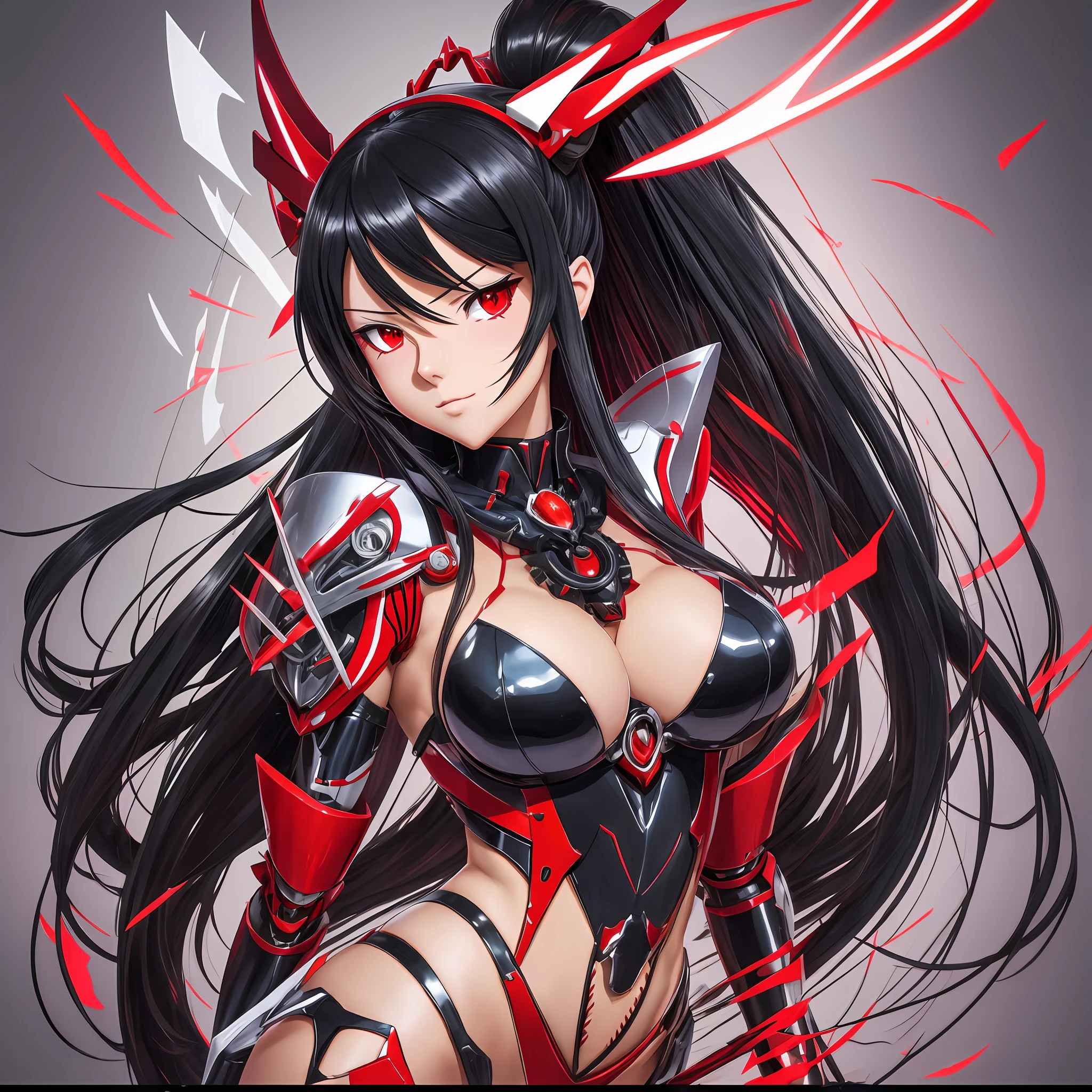 anime girl with long black hair and red and white outfit, biomechanical oppai, attractive matoi ryuko, shalltear from overlord, full body zenkai! asuka suit, anime manga robot!! anime girl, juri misaki, portrait anime space cadet girl, gapmoe yandere, oppai, marin kitagawa fanart