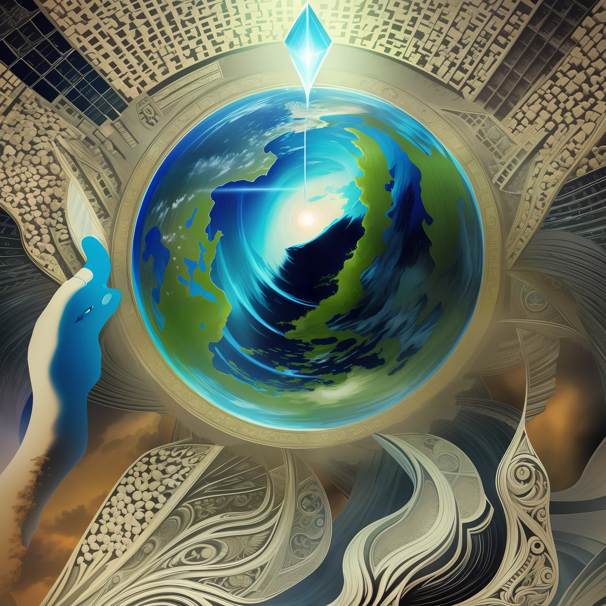 Creation of the dark fantasy world by the gods, principle, light, waters, heavens, earth, elements of nature