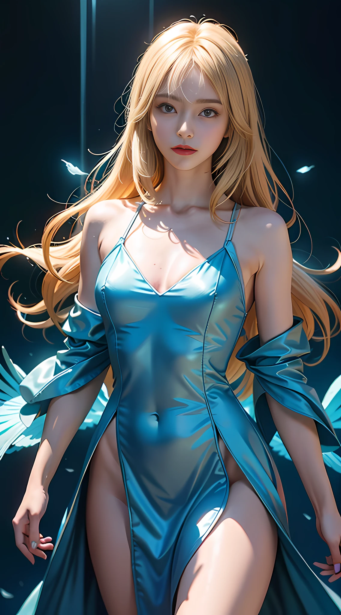 digital lighting, anime style, woman, elemental mage, pale gold robe, engulfed by blue flames and yellow light, colorful background, depth of field, beautiful, highly detailed, surreal, cinematic lighting, clear, spatial background, soft cinematic lighting, (backlight: 1.2), (blossom: 1.2), (strong light: 1.1), (chromatic aberration: 1.2), sharp focus, high contrast , masterpiece, realistic