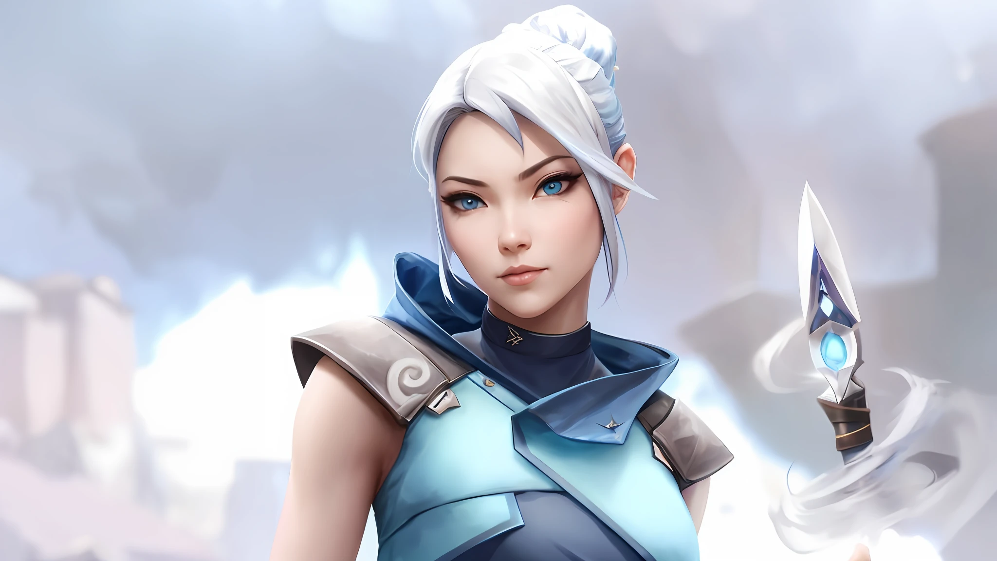 a close up of a woman with a sword in a blue dress, ashe, avatar image, rossdraws digital painting, rossdraws 1. 0, rossdraws global illumination, epic exquisite character art, artgerm detailed, rossdraws 2. 0, character art closeup, artgerm portrait, sigma female, stanley artgerm lau, artgerm lau