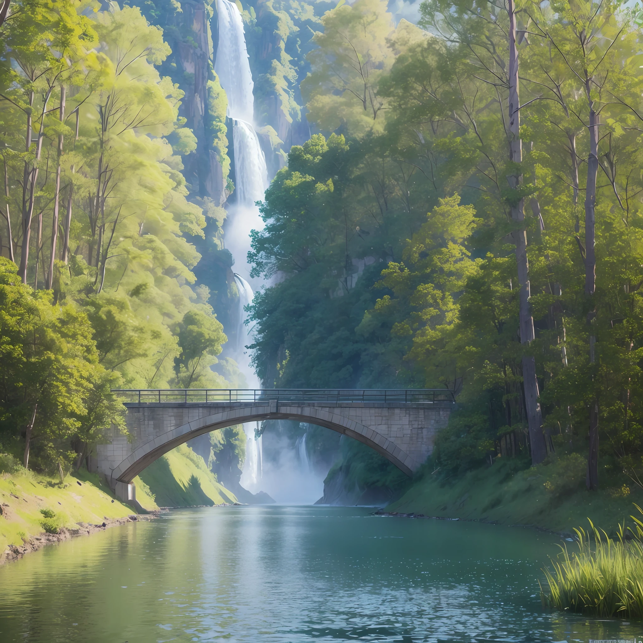 Analog style,ChromaV5,nvinkpunk,(extremely detailed CG unity 8k wallpaper),An image of a majestic river, trees on the sides, tiny waterfall, intense fog ,award winning photography, Chromatic Aberration, Detailed , HDR, Bloom, style by Monet, Pissarro, and Sisley ,trending on ArtStation, trending on CGSociety, art by midjourney --auto --s2