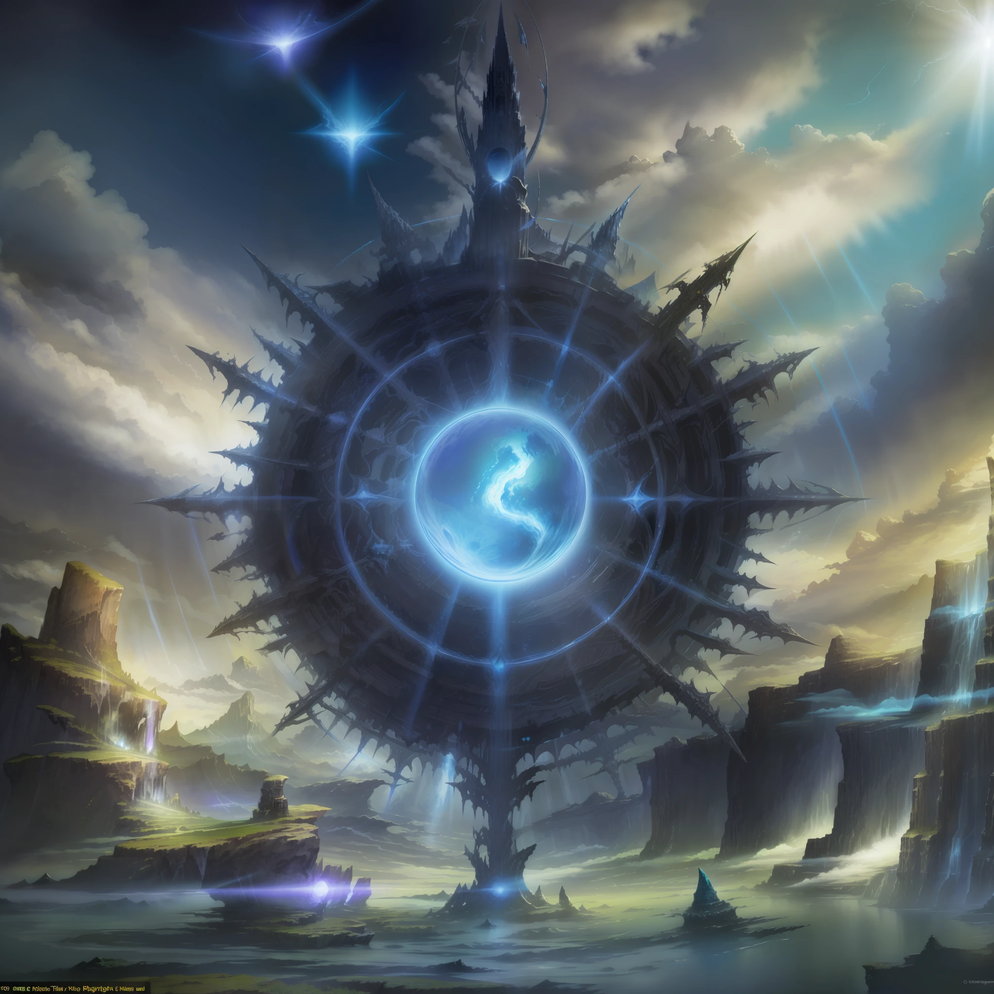 Creation of the dark fantasy world by the gods, principle, light, waters, heavens, earth, elements of nature