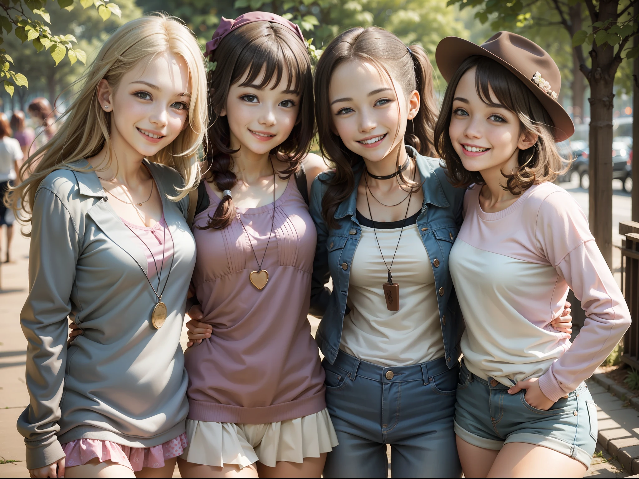 friends smiling away from the camera