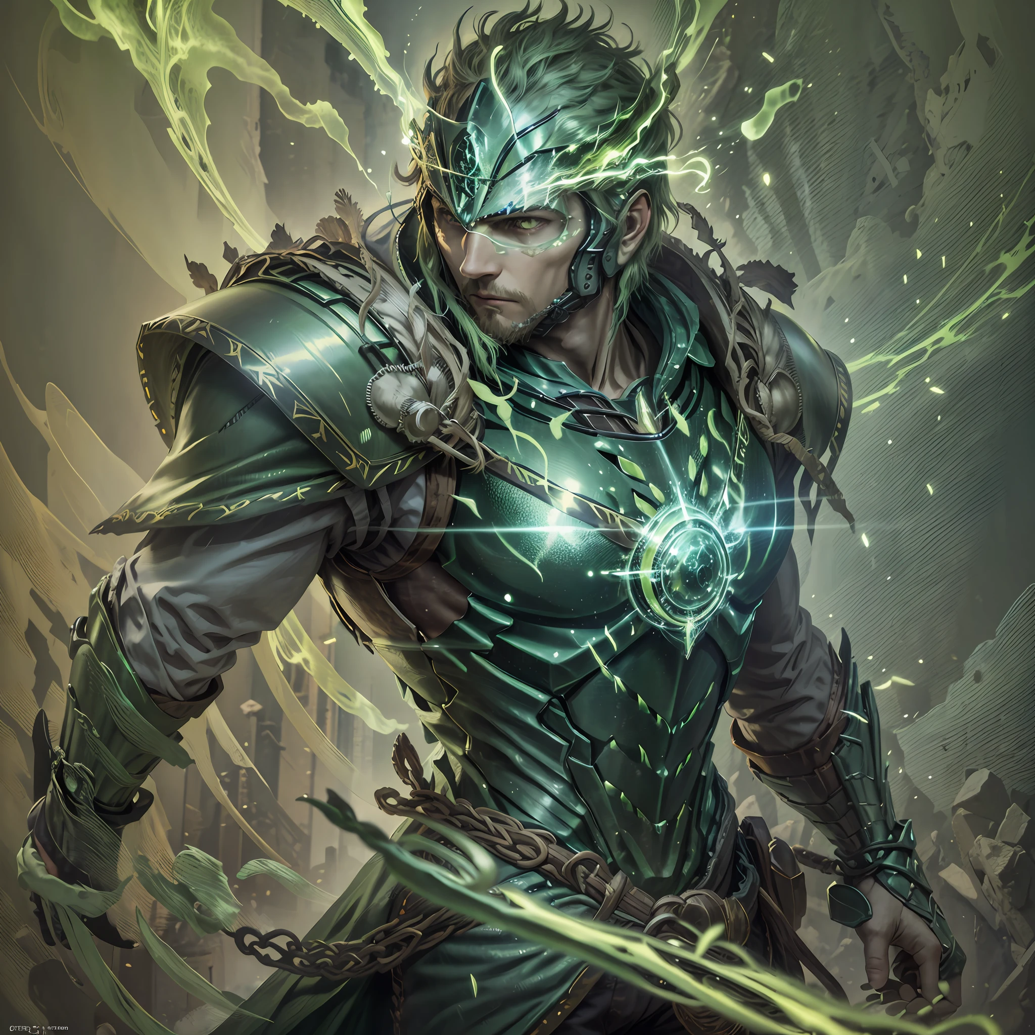(Guy with light green magical legendary armor), [green helmet, yellow detail], soft lighting, proud pose --auto --s2