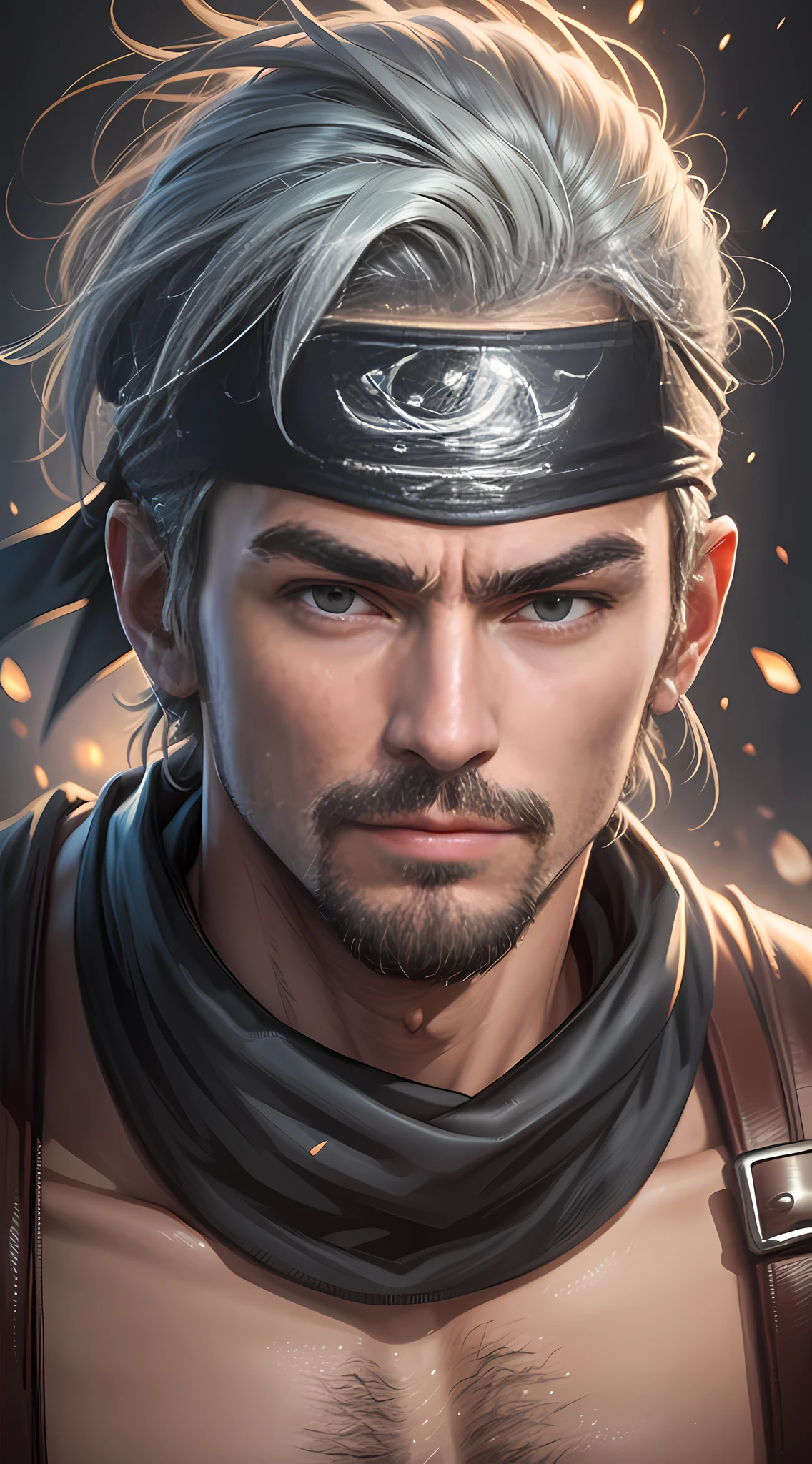 (jconemb ninja) portrait (masterpiece: 1, 2), best quality, high resolution, original, very detailed, looking at the viewer, (cowboy lens: 1.2), upper body, perfect lighting, (very detailed: 1.2), (8k: 1.1), ninja headband, (ninja, shinobi)