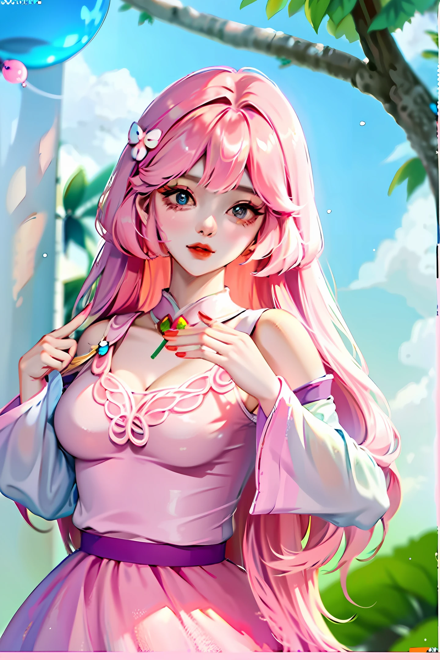 a cartoon girl in a pink dress standing in front of a tree, animated movie, ruan cute vtuber, in style of disney animation, 🐋 as 🐘 as 🤖 as 👽 as 🐳, real ungine, animation character, anime thai girl, tiktok video, rotoscoped, in cartoon style, new song, as a claymation character