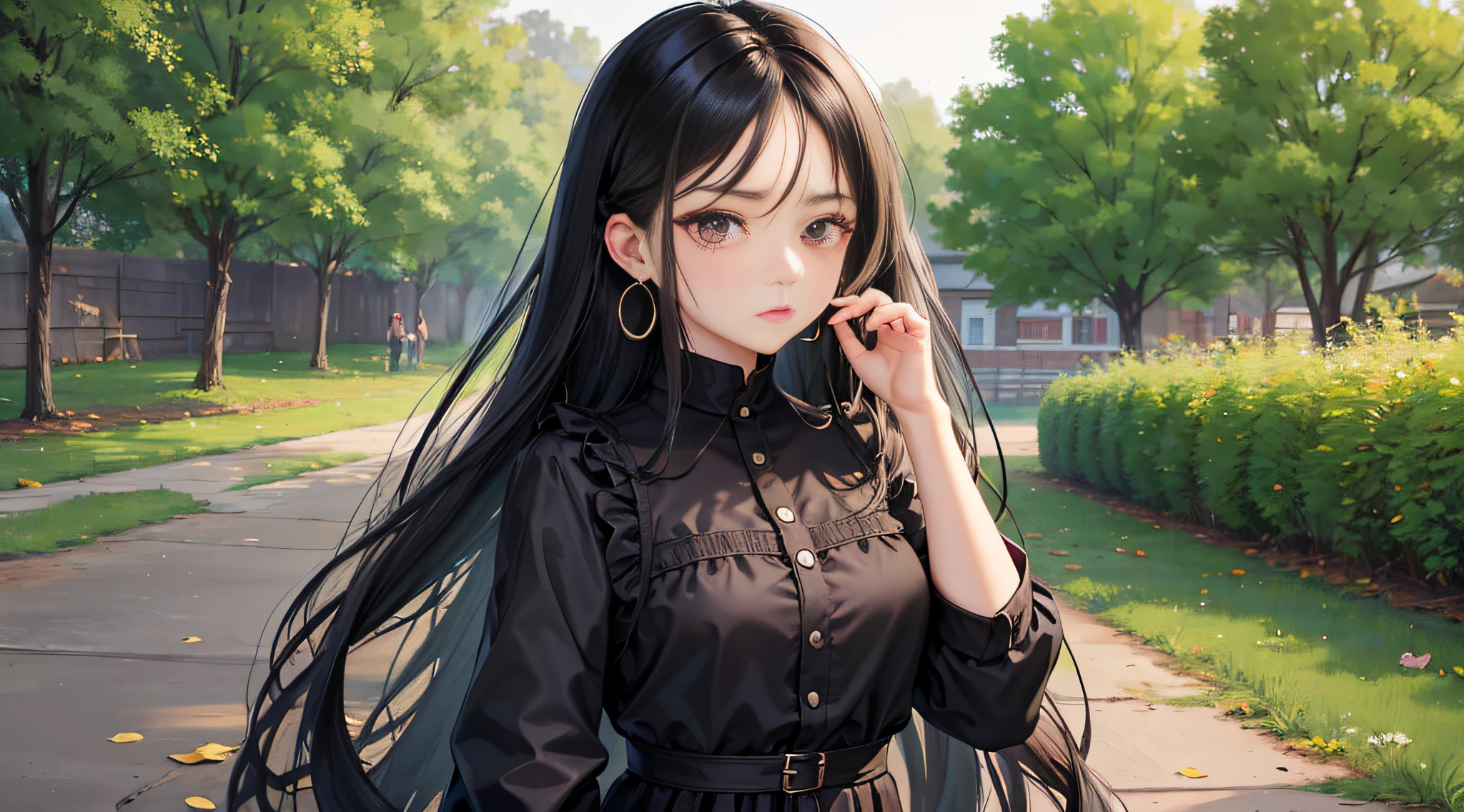 Li Na angry, pouting small mouth, background is outside the countryside, (Li Na: long hair, black hair, curly hair, simple earrings, big eyes, casual wear, dress, 21 years old), stereogram, anime, UHD, textured skin, high quality, high detail --auto --s2