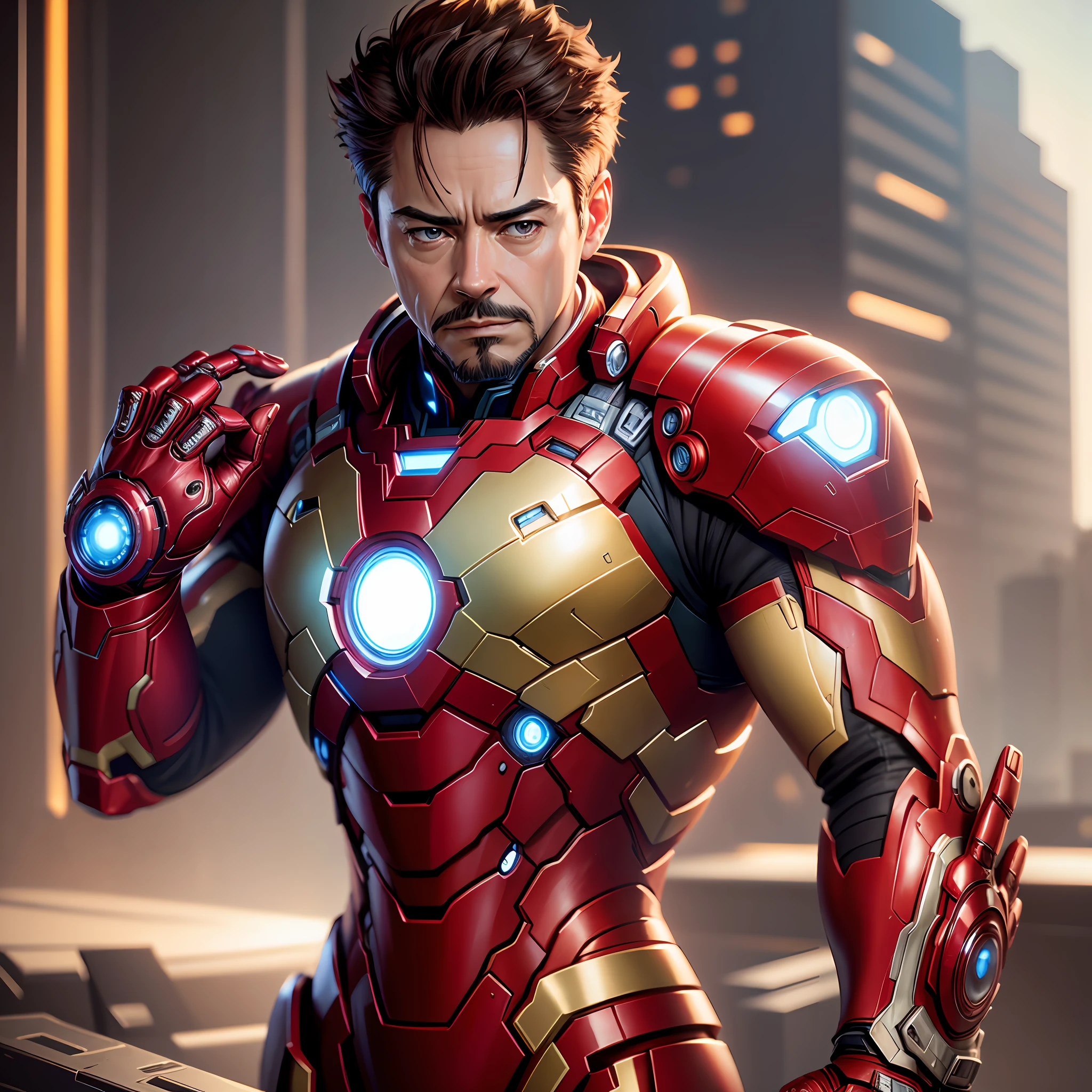 tony stark is iron man ,no helmet, photography,soft lighting, soft details, octane, artstation trending, ultra high detail, ultra realistic, cinematic,16k --auto --s2