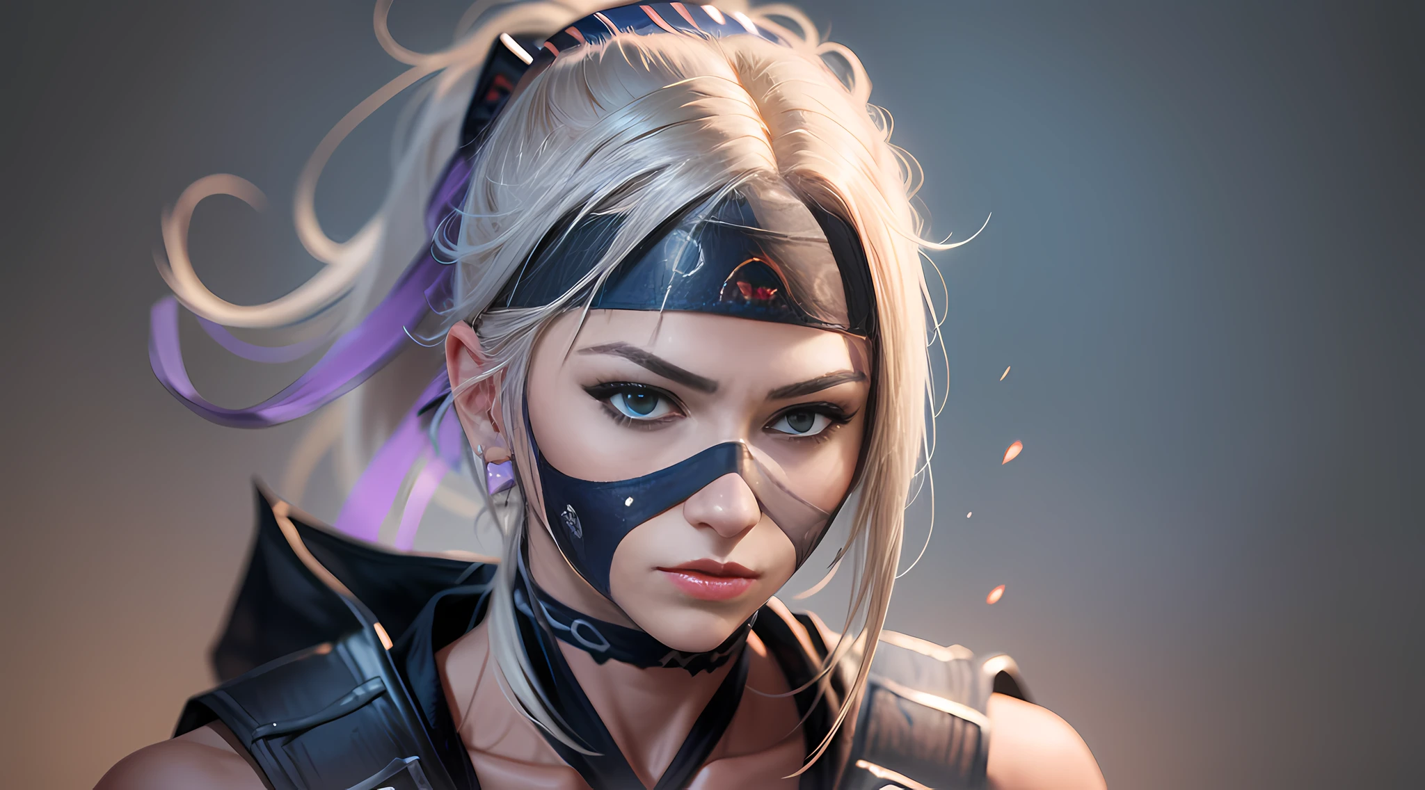 (jconemb ninja) portrait, female ninja (masterpiece: 1, 2), best quality, high resolution, original, very detailed, looking at the viewer, (cowboy lens: 1.2), upper body, perfect lighting, (very detailed: 1.2), (8k: 1.1), ninja headband, (ninja, shinobi)