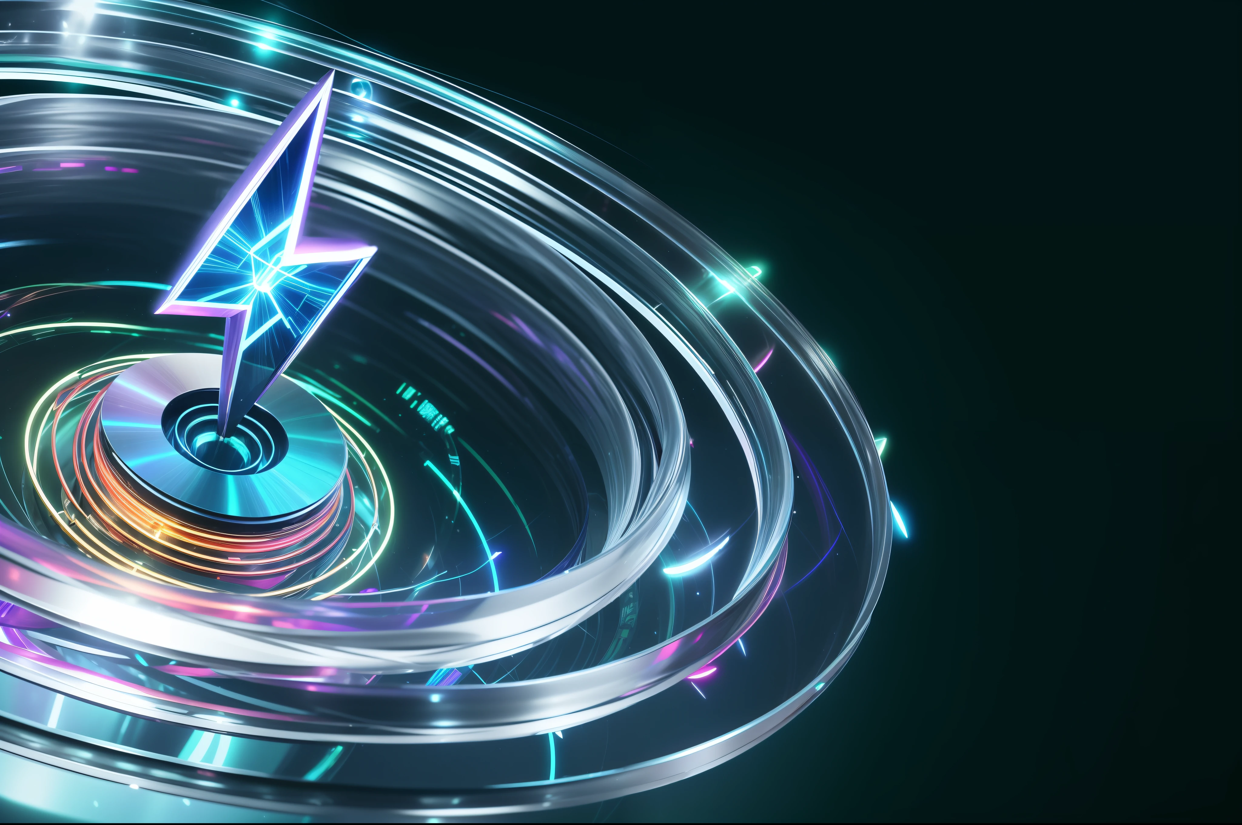 Glass ring close-up with a lot of lights, futuristic ring texture, futuristic light sense, 4K punk wallpaper, amazing wallpaper, 4K HD illustration wallpaper, sci-fi night scene, futuristic portal, digital artwork 4k, sci-fi fantasy desktop wallpaper, futuristic digital art, ring body, teal series, lightning shape clear and clear, glowing contour lightning bolt shape, texture, three-dimensional, ring texture detail