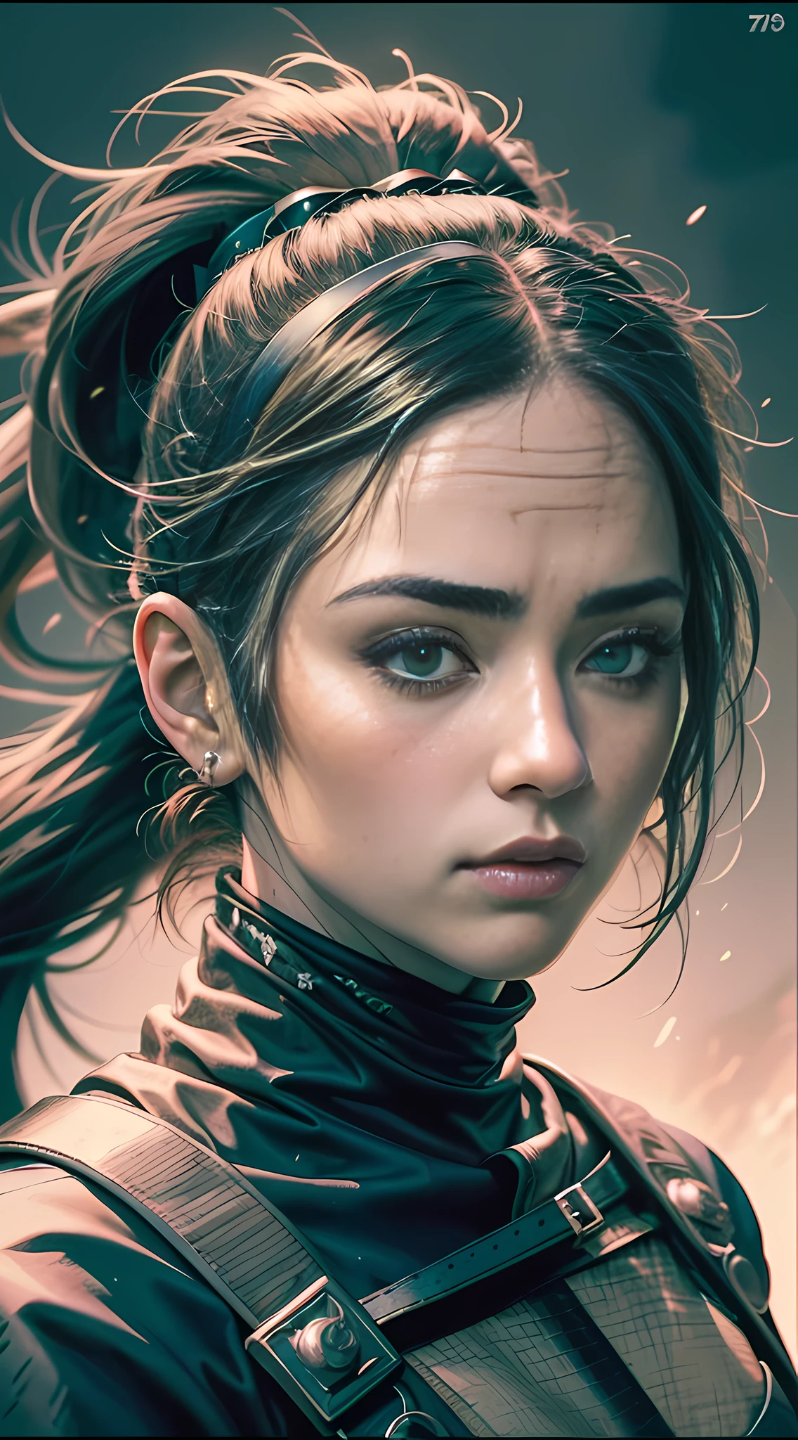 (jconemb ninja) portrait, female ninja (masterpiece: 1, 2), best quality, high resolution, original, very detailed, looking at the viewer, (cowboy lens: 1.2), upper body, perfect lighting, (very detailed: 1.2), (8k: 1.1), ninja headband, (ninja, shinobi)