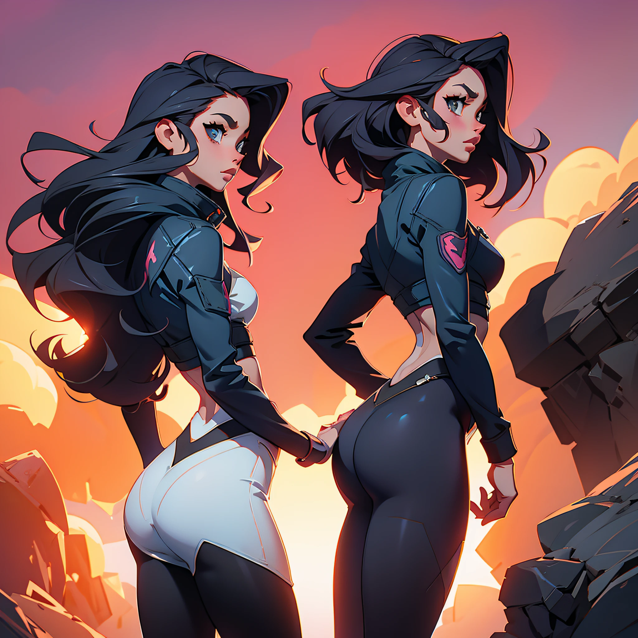 ass, woman, slim waist, dramatic sunset