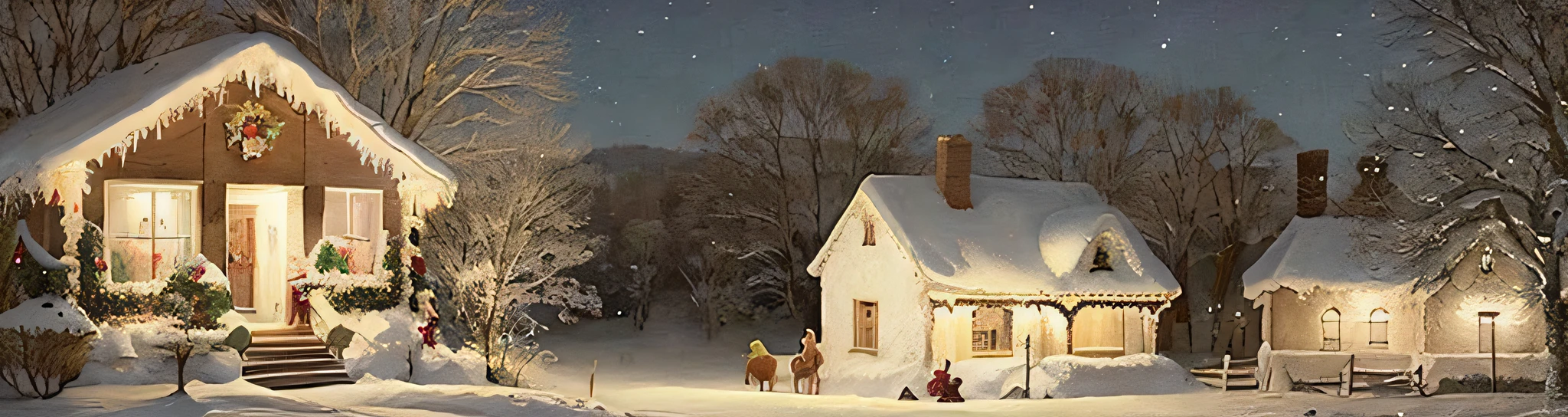 There is a picture of a Christmas scene with gingerbread people, inspired by Rudolf F. Ingrader, highly decorated, painted on white parchment, festive and vintage look, added details, illustrations! Margit Anna, Holiday Season, Illustrative!!, Medium Detail, Vintage Art, Super Detail, Ccurate, Best Quality, HD