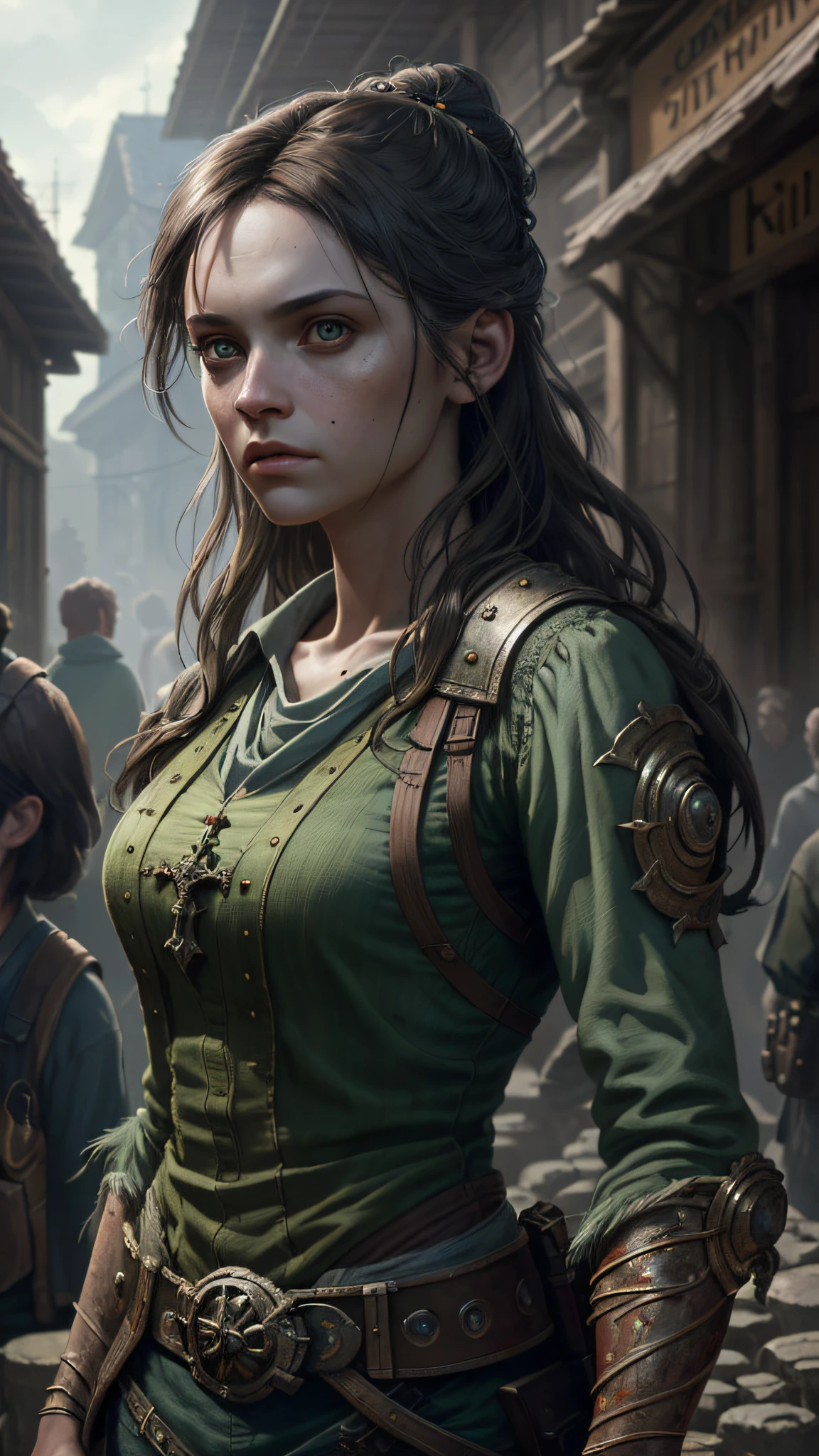 a portrait of a lonely beauty zombie girl alone in a crowd, alabaster skin, grunge outfit, crawed background, doubtful poses, perfect face, hyper detailed, dead inside, green eyes, (extremely detailed cg unity 8k wallpaper), the most beautiful artwork in the world, atey ghailan, in the style of studio ghibli, by jeremy mann, greg manchess, antonio moro, intricate, high detail, photorealistic painting art by midjourney and greg rutkowski, matte, bryan organ, extremely detailed cg unity 8k wallpaper, high detail, photorealistic painting art by midjourney and greg rutkowski, matte, bryan organ, extremely detailed cg unity 8k wallpaper, high detail, photorealistic painting art by midjourney and greg rutkowski, matte, bryan organ, extremely detailed cg unity 8k wallpaper, high detail, photorealistic painting art by midjourney and greg rutkowski, matte, bryan organ