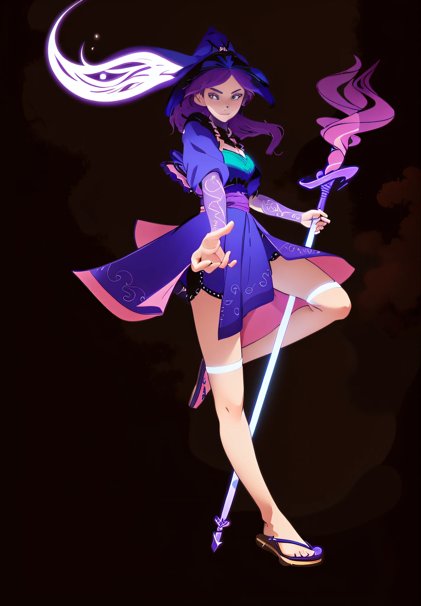 A woman in witch costume holding a magic wand, perfect line art, clean anime silhouette, line sketch, line work concept art, rough line art, strong line art, fair skin