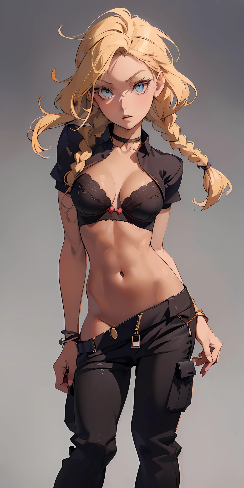 anime girl with blonde hair and blue eyes in black outfit, cushart krenz key art feminine, seductive anime girl, cutesexyrobutts, stunning character art, cammy, by Yoshihiko Wada, deviantart artstation cgscosiety, by Oliver Sin, detailed digital anime art, female anime character, by Yang J, full body cgsociety