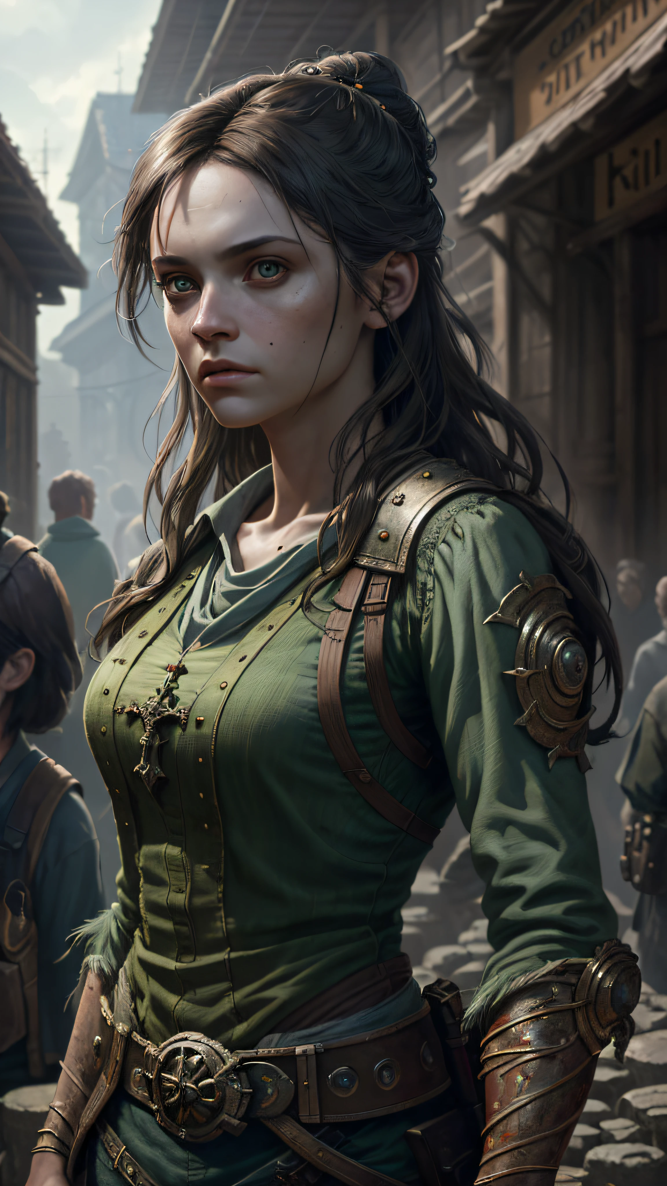 a portrait of a lonely beauty zombie girl alone in a crowd, alabaster skin, grunge outfit, crawed background, doubtful poses, perfect face, hyper detailed, dead inside, green eyes, (extremely detailed cg unity 8k wallpaper), the most beautiful artwork in the world, atey ghailan, in the style of studio ghibli, by jeremy mann, greg manchess, antonio moro, intricate, high detail, photorealistic painting art by midjourney and greg rutkowski, matte, bryan organ, extremely detailed cg unity 8k wallpaper, high detail, photorealistic painting art by midjourney and greg rutkowski, matte, bryan organ, extremely detailed cg unity 8k wallpaper, high detail, photorealistic painting art by midjourney and greg rutkowski, matte, bryan organ, extremely detailed cg unity 8k wallpaper, high detail, photorealistic painting art by midjourney and greg rutkowski, matte, bryan organ