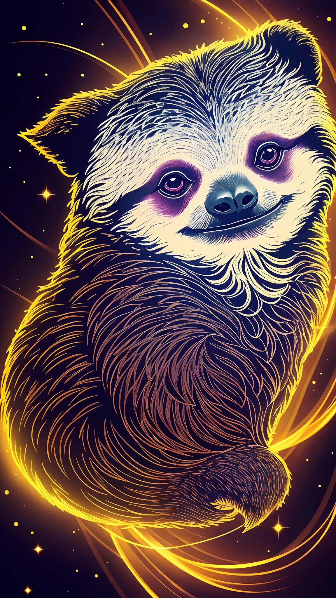 Luminous Sloth: This NFT is an artistic representation of a sloth in a nocturnal and mysterious setting. With its black fur, hints of red, and a glowing aura, the image conveys the idea that the sloth emits its own light. The subtle luminosity and shimmering patterns present in the NFT make the sloth appear ethereal and celestial. This artwork represents calmness, tranquility, and the magic of the night. --auto --s2