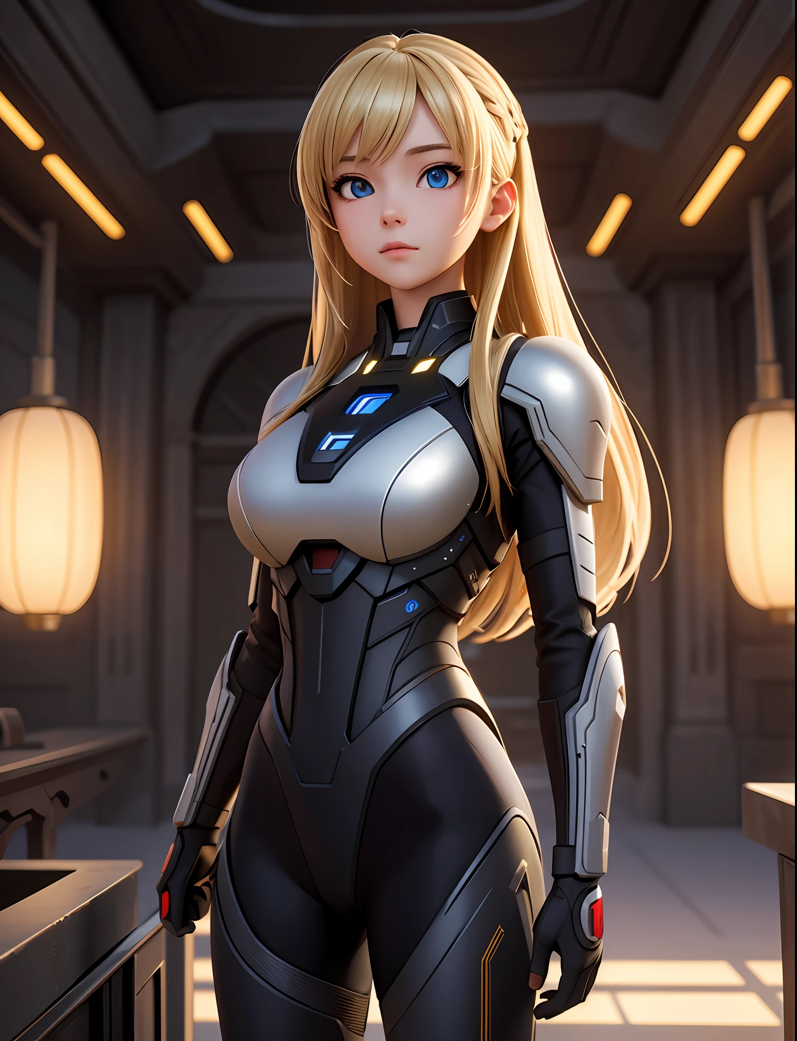 (masterpiece), best quality, high resolution, highly detailed, detailed background, perfect lighting, 1girl, sci-fi, blonde hair,