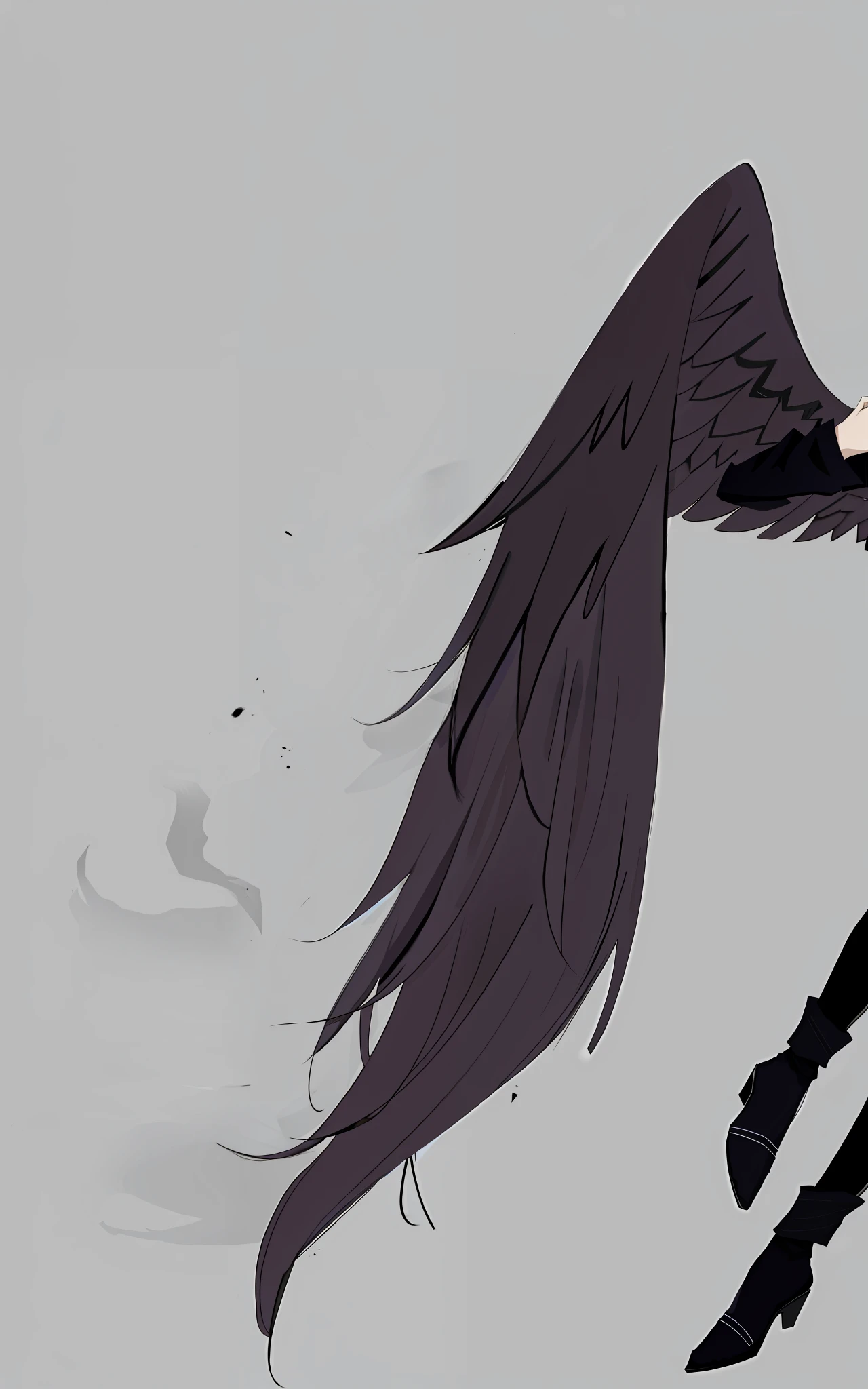 anime girl with long black hair flying in the air, black wings instead of arms, villainess has black angel wings, dark feathered wings, vector shaded anime, raven winged female vampire, has black wings, anime girl wearing a black dress, inspired by Jin Homura, flat anime style shading, dark sorceress fullbody pose, raven wings, demon anime girl