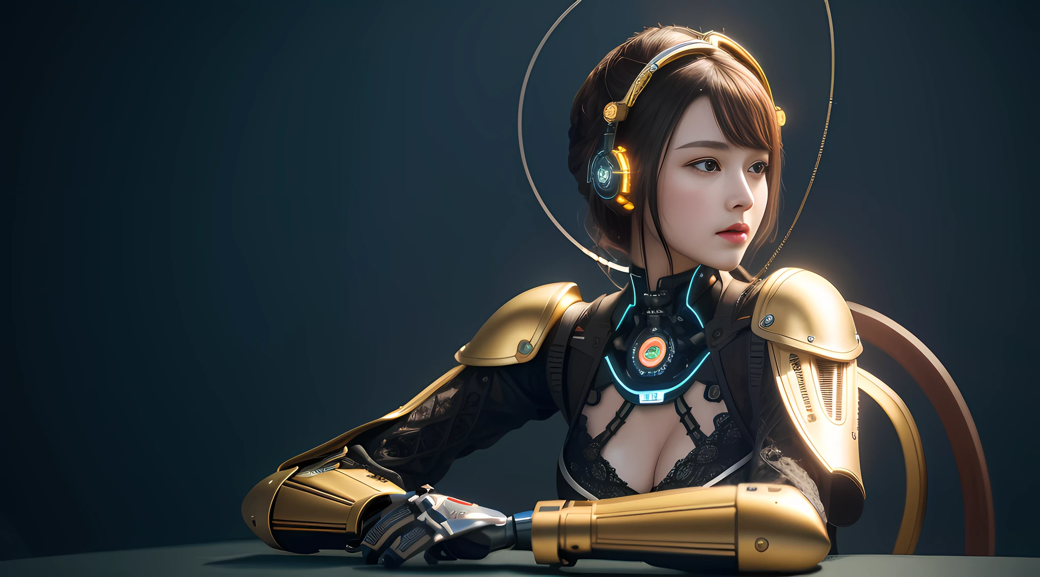 Intricate 3d rendering of highly detailed beautiful ceramic silhouette female robot face, robot, robot part, 150 mm, beautiful studio soft light, rim light, vibrant details, luxurious cyberpunk, lace, surreal, anatomy, facial muscles, cables wires, microchip, elegant, beautiful background, octane rendering, HR Giger style, 8k, best quality, masterpiece, illustration, very delicate and beautiful, very detailed, CG, unity, wallpaper , (fidelity, fidelity: 1.37), amazing, fine detail, masterpiece, best quality, official art, extremely detailed cg unity 8k wallpaper, absurd, unbelievably absurd, robot, silver helmet, full body, sitting write