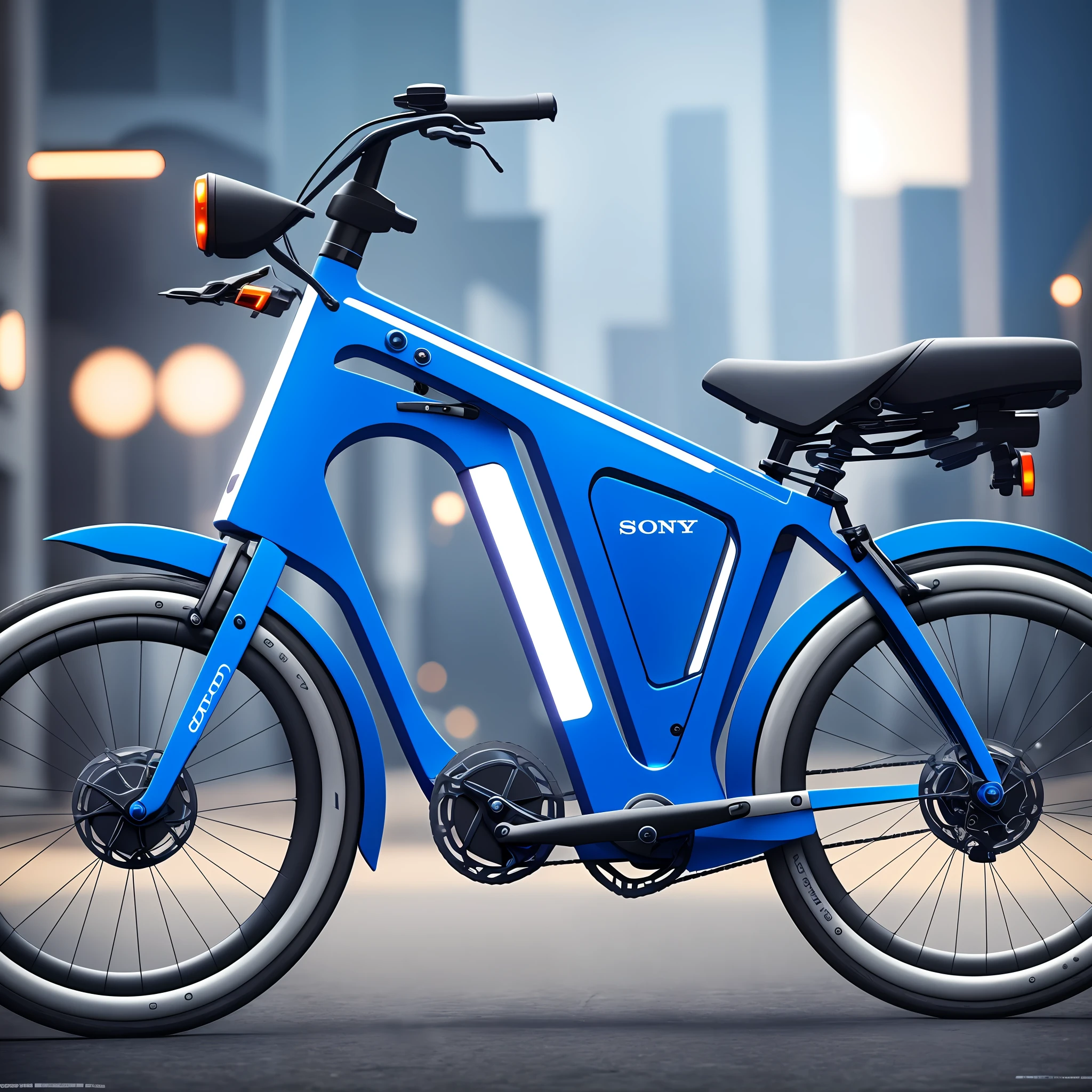 blue bicycle,Futurism, cinematic lighting, Sony FE, multiple views, motion blur, best quality, masterpiece, 16k