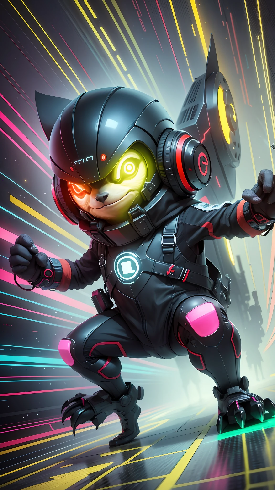 Techno Sloth: This NFT combines a technological style with vibrant colors such as yellow, black, and red. The sloth is depicted in a digitally stylized environment, with geometric shapes and glowing energy lines surrounding it. The image conveys a sense of energy and movement, representing the sloth as a dynamic and powerful figure in the digital world. The techno style of this NFT makes it an intriguing choice for lovers of contemporary art. --auto --s2