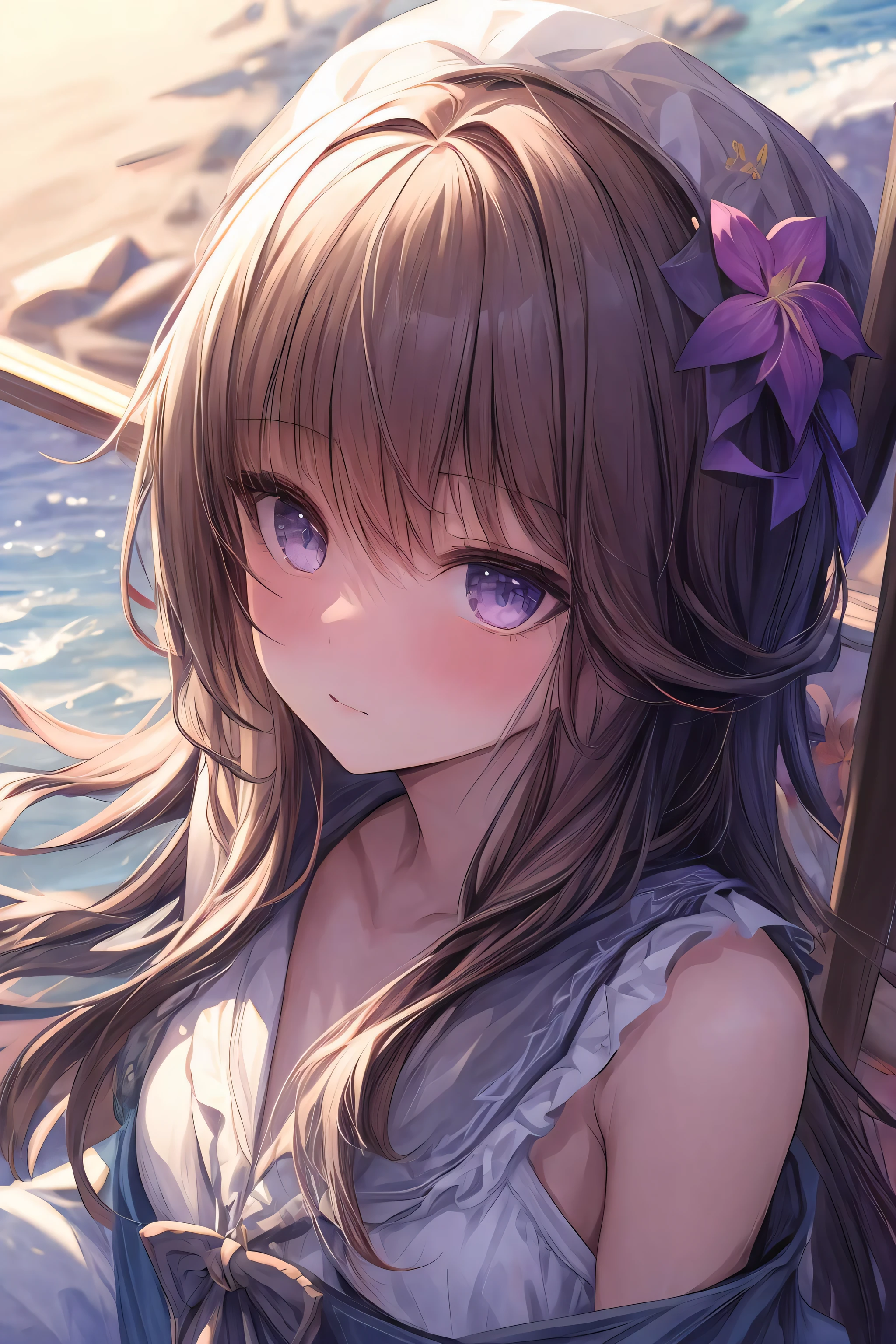 a girl, (beach:1.1),(best quality:1.1), (masterpiece:1.2), high quality shadow, beautiful detailed, (high detailed skin, skin details),(wide_landscape,8k), beautiful face, detailed eyes, depth of field, dramatic light, best quality, highres, best shadow, best illumination,