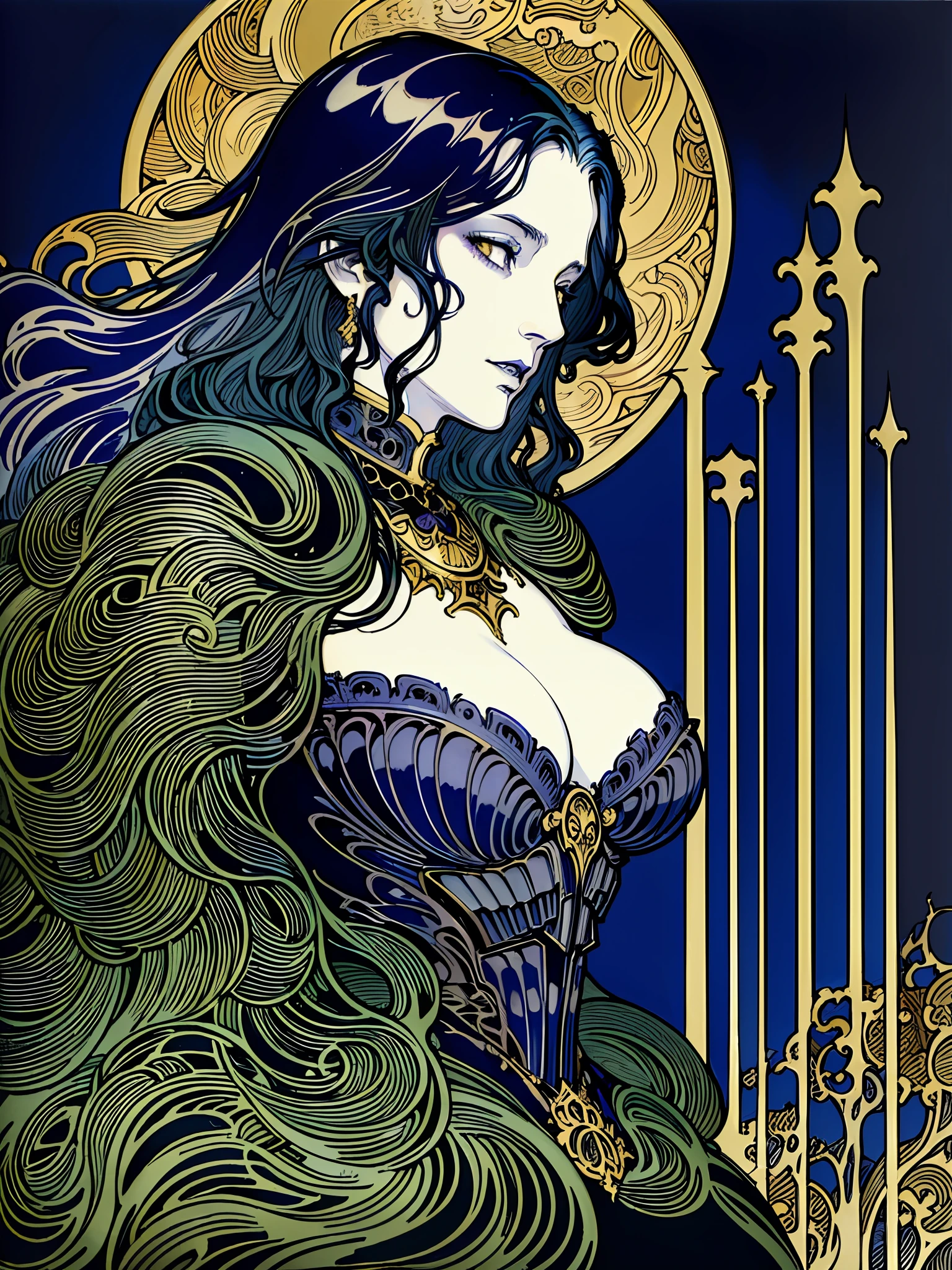 (masterpiece, best quality, ultra high res:1.2), highly detailed, fantasy illustration, (rebecca guay:1.4), 1girl, necromancer, black armor, undead, ghosts, wraiths, night, dark theme, visually stunning, beautiful, award-winning art