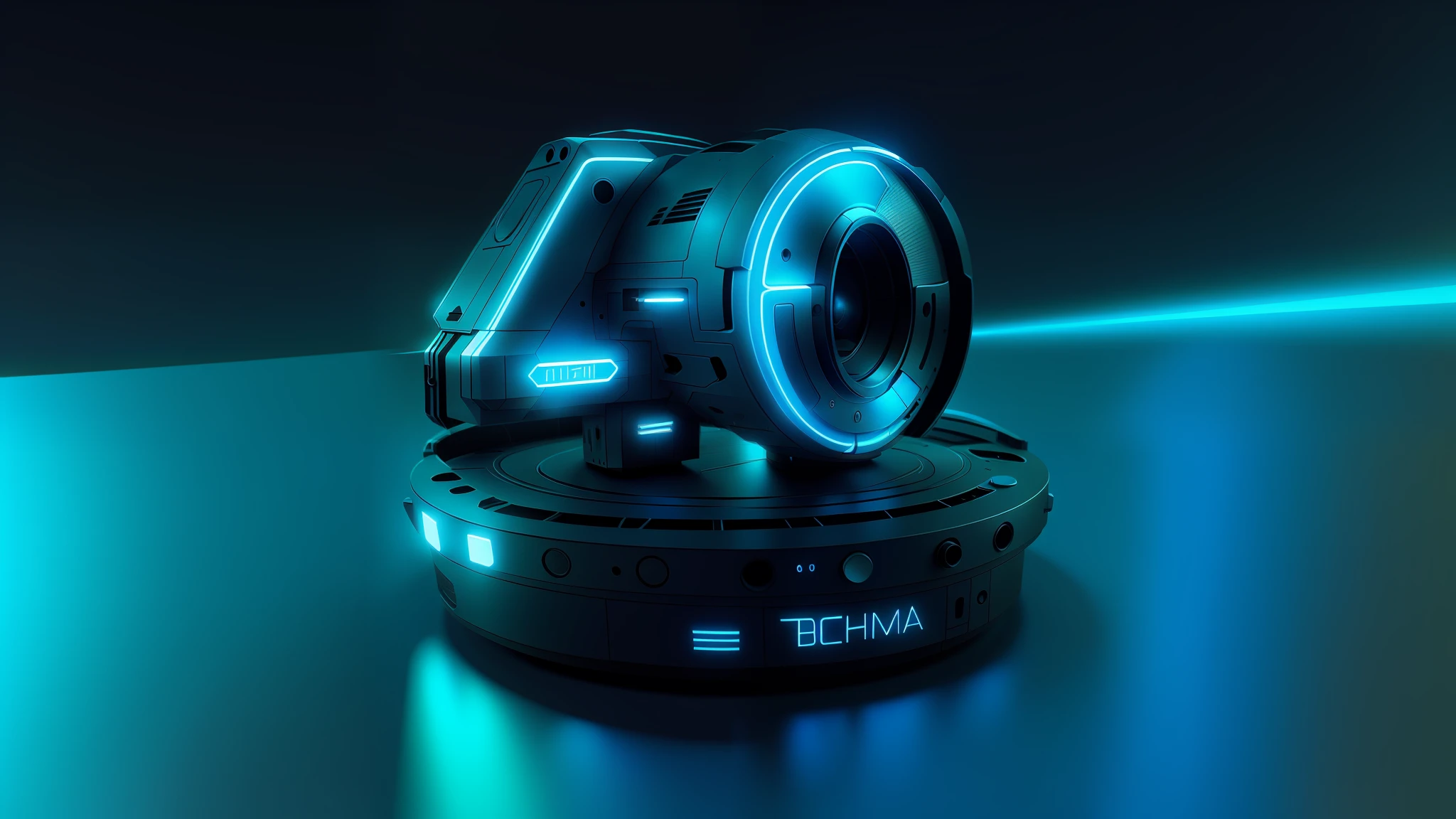 Blue and white logo close-up on blue background, 4 0 years, cyberpunk, tech background, rendering art, mechanical, industrial, equipment, cinema 4 D film, 3 D illustration, C 4 D ", cinema 4 D art, saturation 40, mechanical features and neon, 3d illustration, 3 d illustration, C 4 D style, cinema 4d movie, cinema 4d, cinema 4d