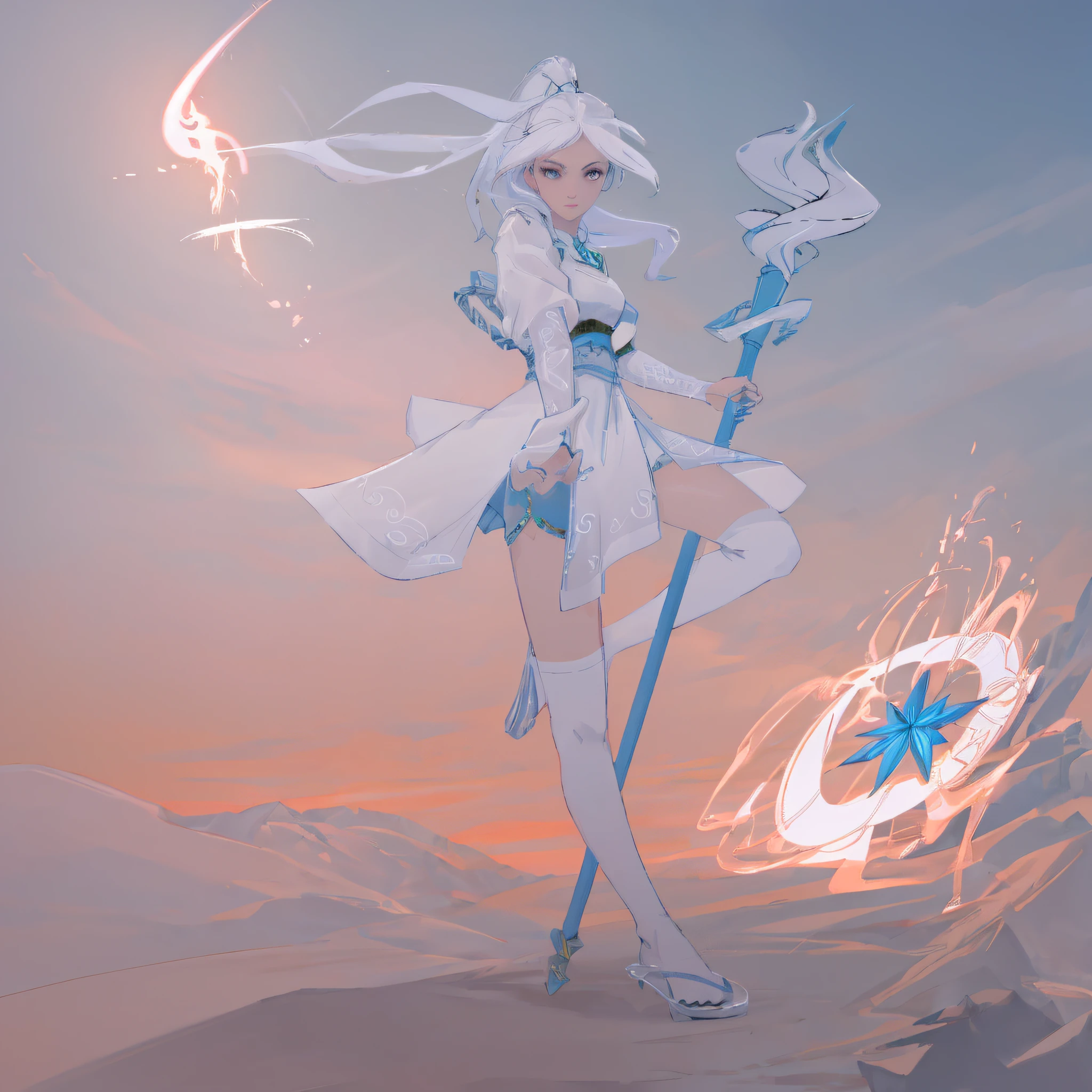 High resolution, a girl with a staff, sharp line art, clean line art, female mage, detailed full body concept, as DND character, DND character concept, full body concept, character pose concept art, clear costume design, complex fantasy character, delicate face, glowing staff