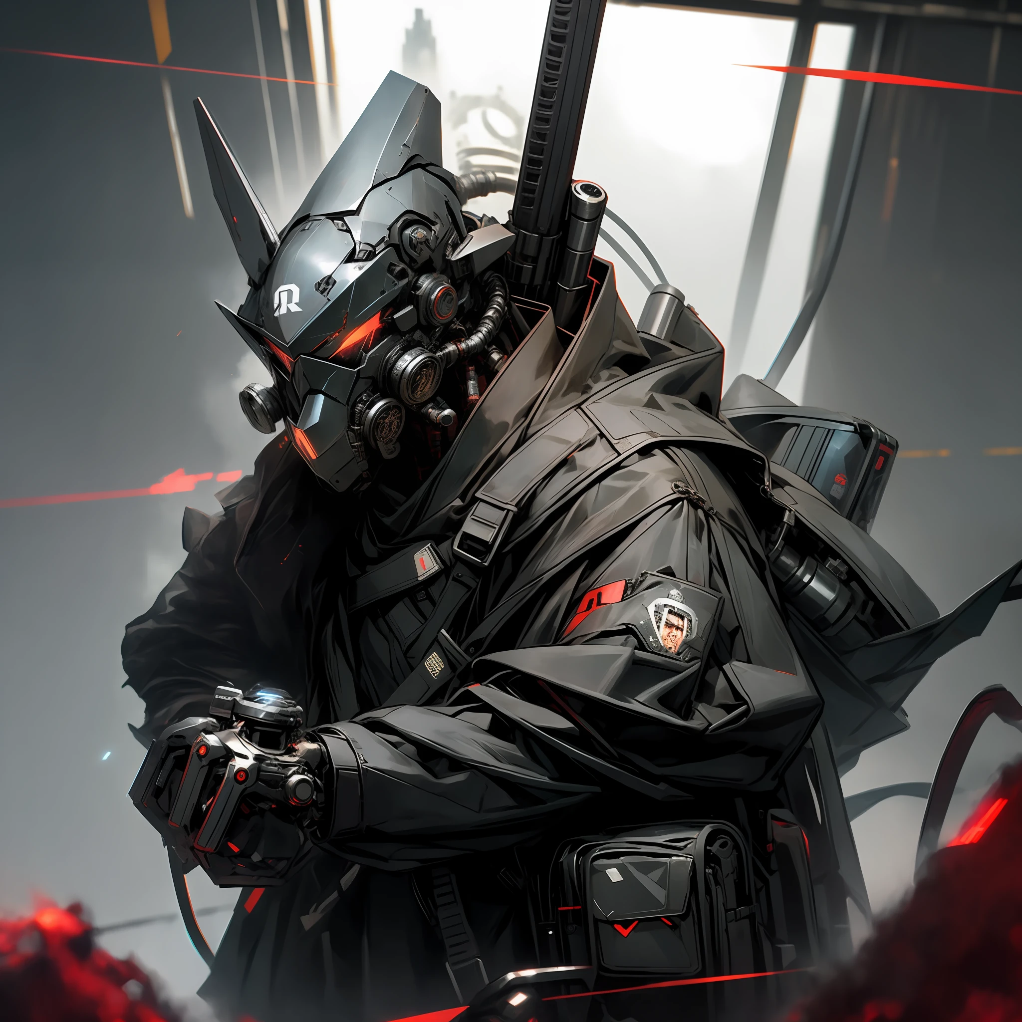 there is a man in a futuristic suit holding a gun, cyberpunk soldier, cyberpunk samurai, wojtek fus, cyberpunk techwear, advanced digital cyberpunk art, cyberpunk horror style, hyper-realistic cyberpunk style, cyberpunk knight, portrait of a cyberpunk samurai, craig mullins style, cgsociety cyberpunk, cyberpunk art style, has cyberpunk style, muted cyberpunk style, futuristic soldier