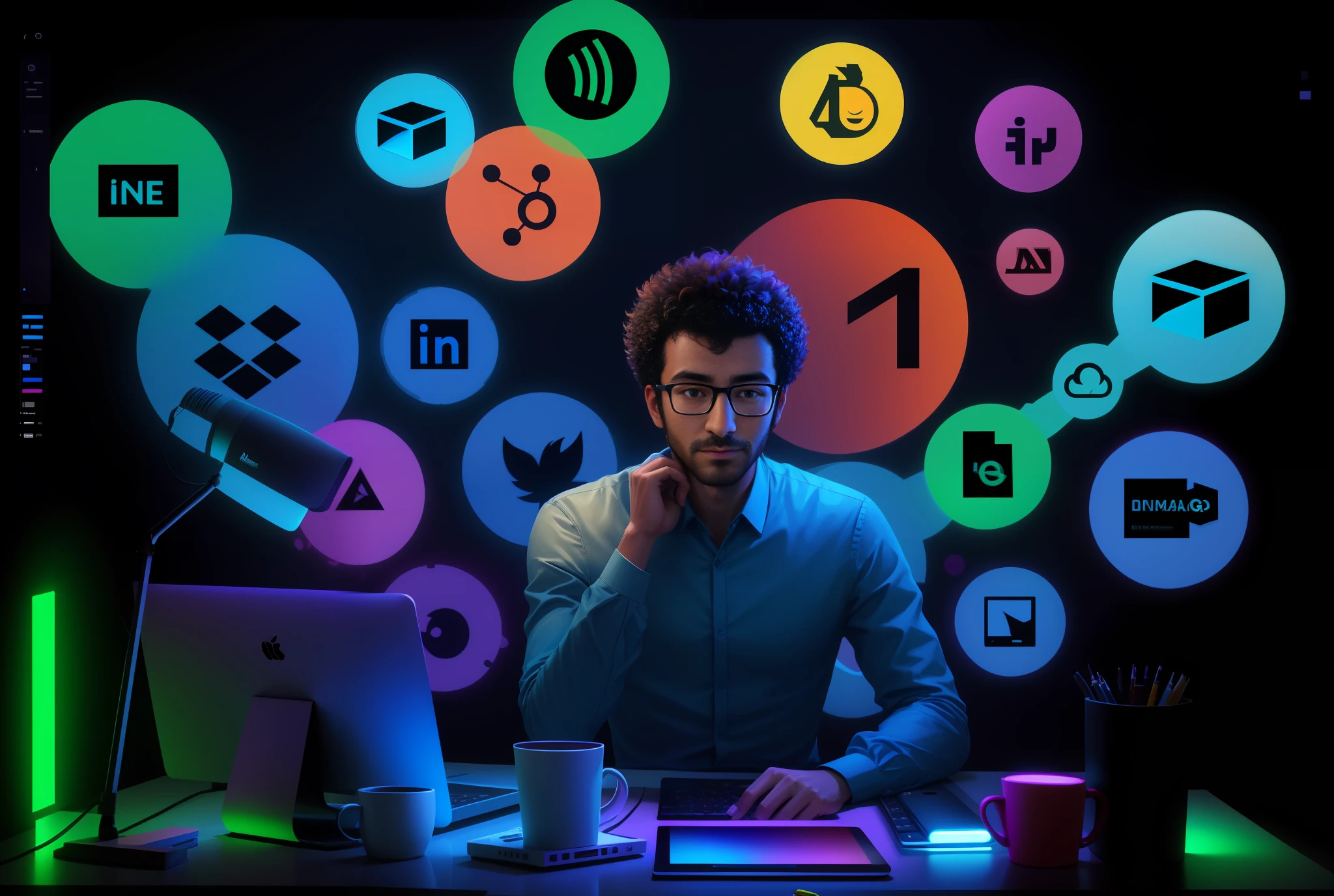 arafed man sitting at a desk with a laptop and a computer, digital artist, proffesional illustration, digital ilustration, compositing, artistic render, digital art render, it specialist, creative coder with a computer, digital render, professional digital art, professional, photo render, promotional render, inspired by Johfra Bosschart, best on adobe stock