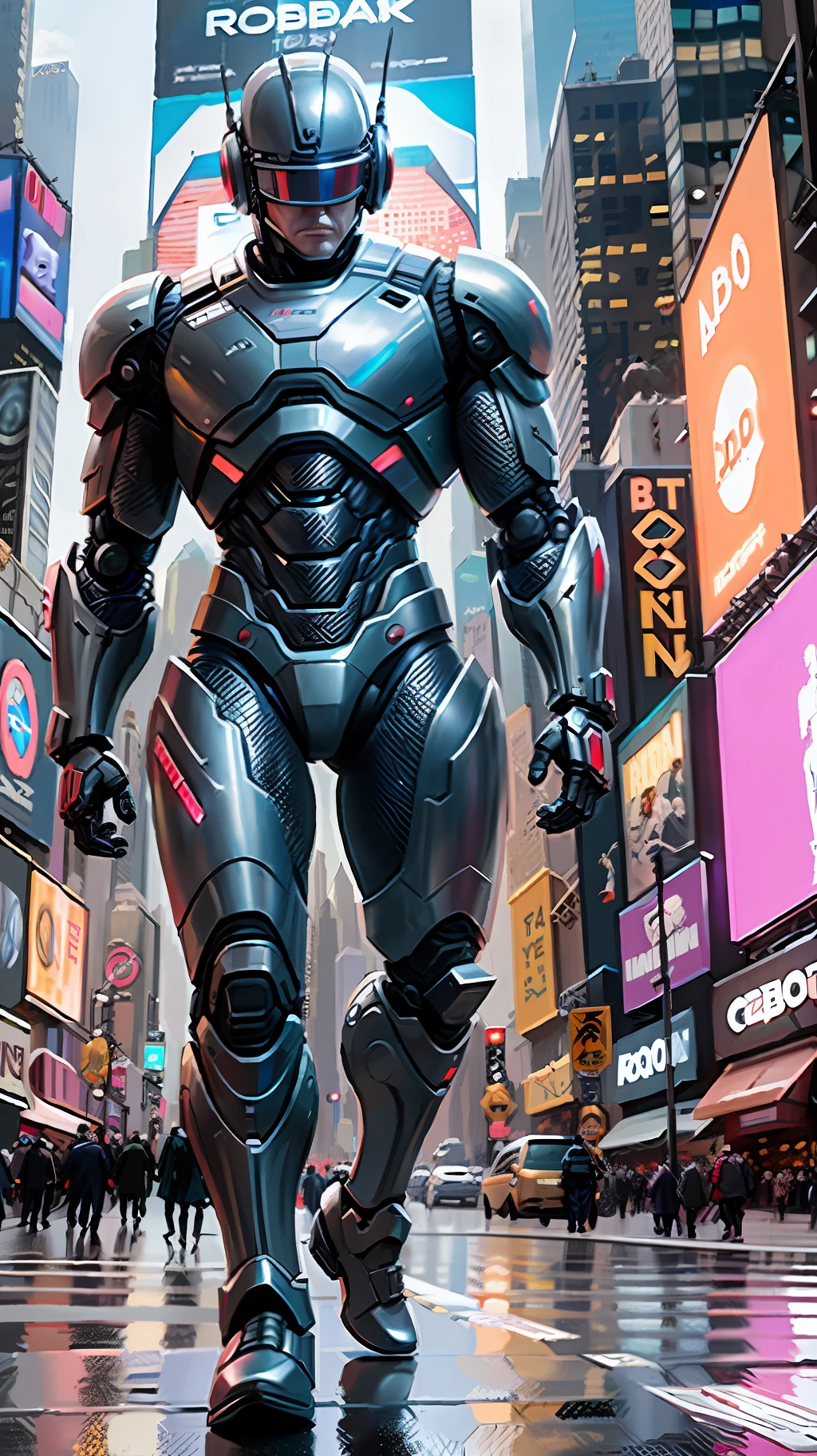 Robocop Murphy walks in Times Square in New York, USA