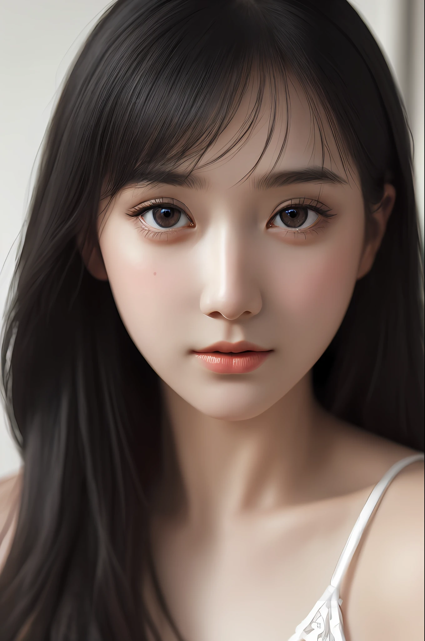 Very detailed eyes, very detailed face, very beautiful woman, best quality, super detailed (photorealistic), very delicate and beautiful legs, beautiful black eyes, absurdity, very detailed expression, professional illustration, shy, late teens face, hololive, fubiki