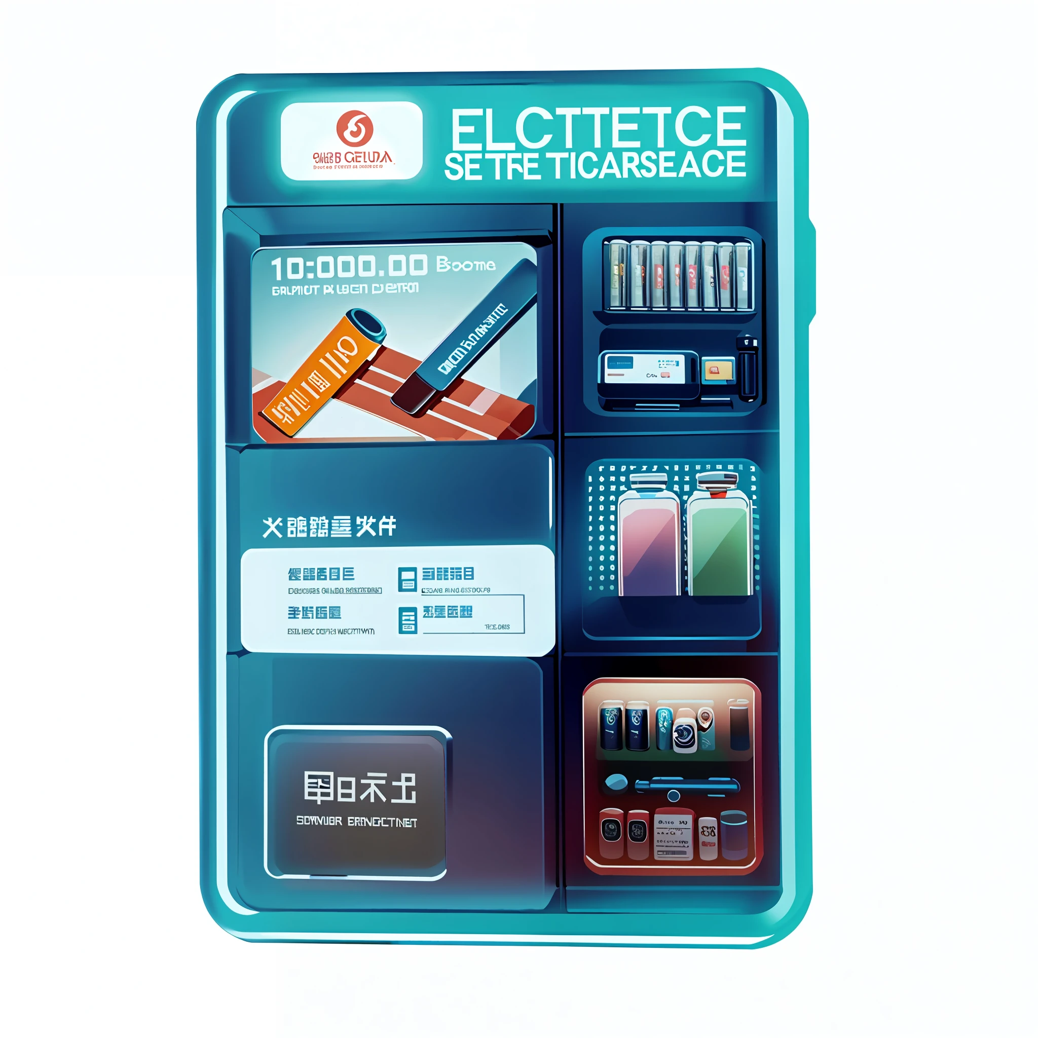 there is a blue box with a lot of different items in it, electronic case display, electrical case display, eclectic, product display, etc, electric color, product introduction photo, 8 к, holographic case display, 1200 dpi, 1 2 0 0 dpi, elbaite, by Shitao, eterea, essence