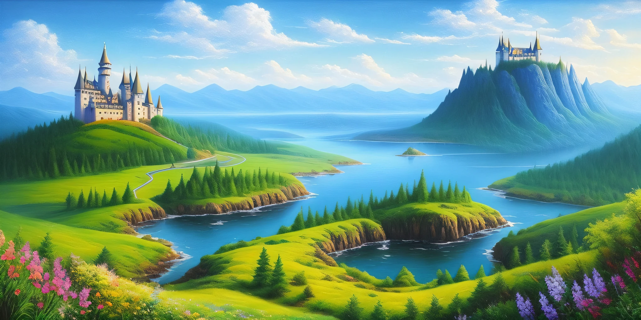 hyper realistic 8k natural earth places oil painting with castle and amazing effects