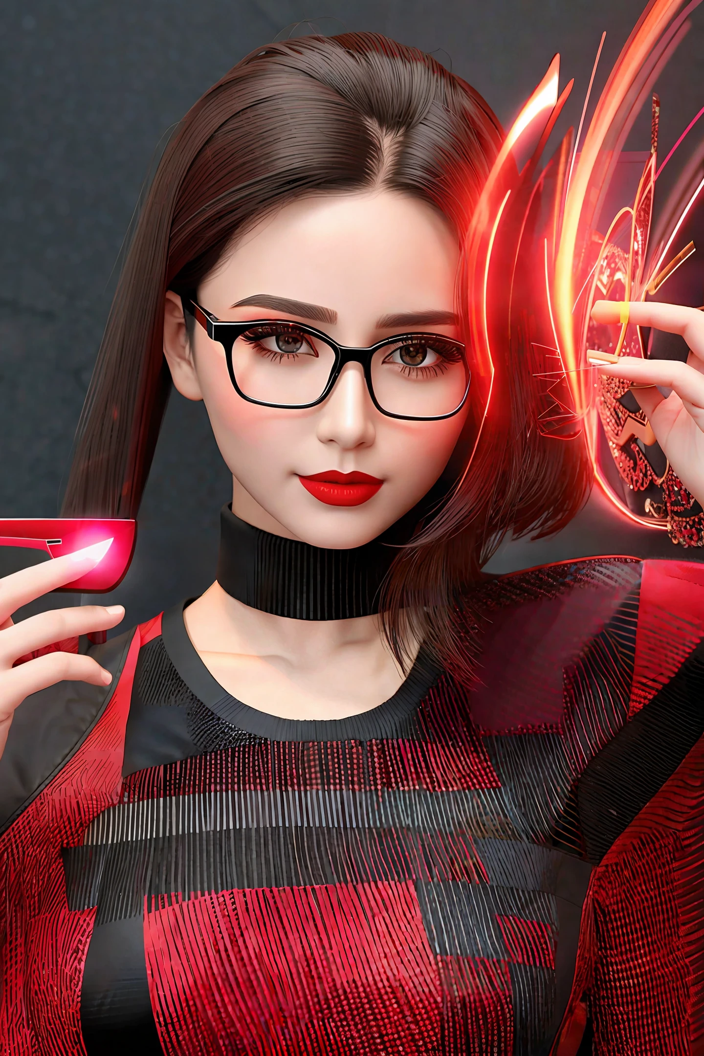 3d black and red background; high quality images; Create highly realistic details. Spectacles fall back naturally