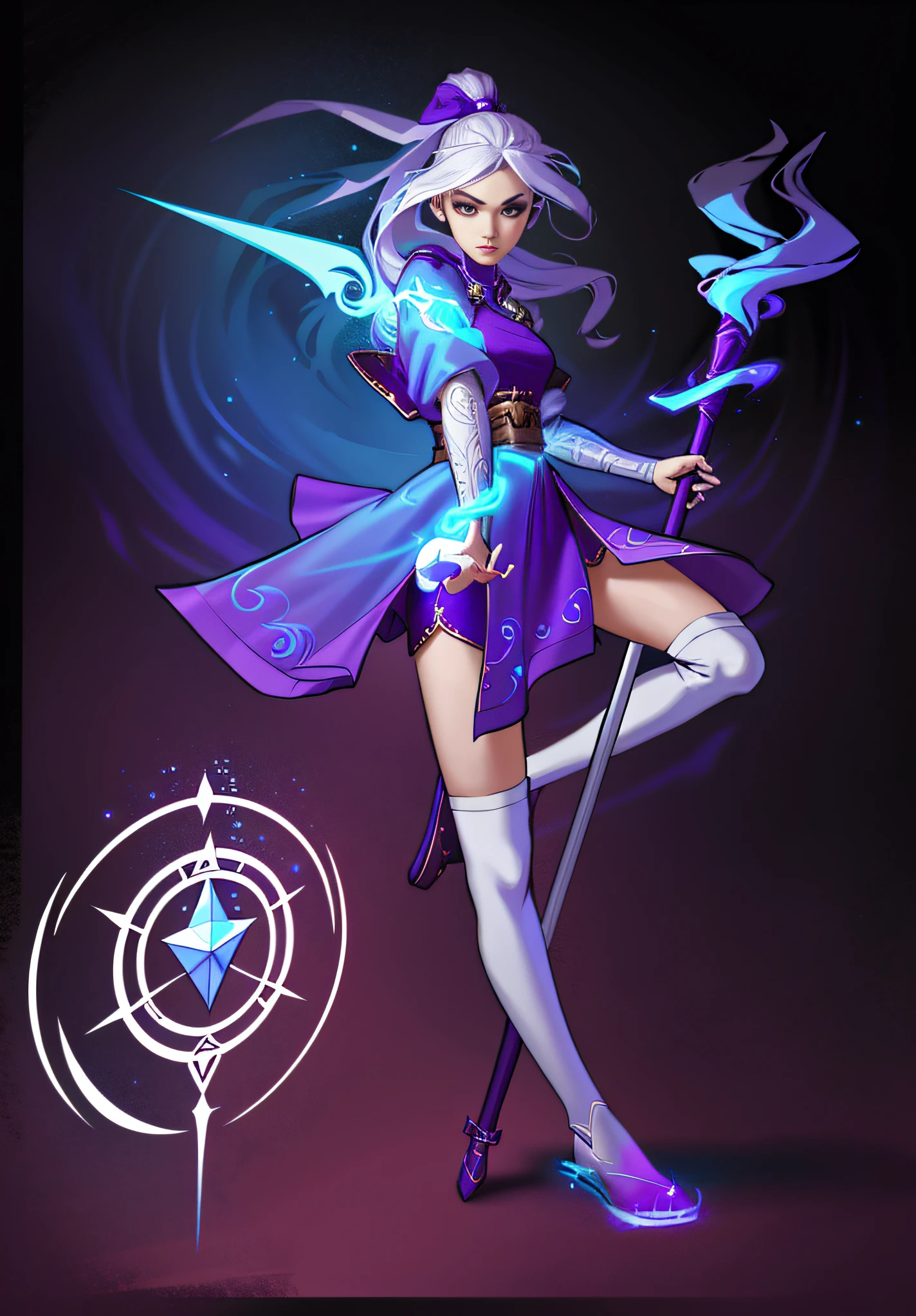 Best quality, high resolution, a girl with a staff, sharp line art, clean line art, female mage, detailed full body concept as DND character, DND character concept, full body concept, character pose concept art, clear costume design, complex fantasy character, magical game background