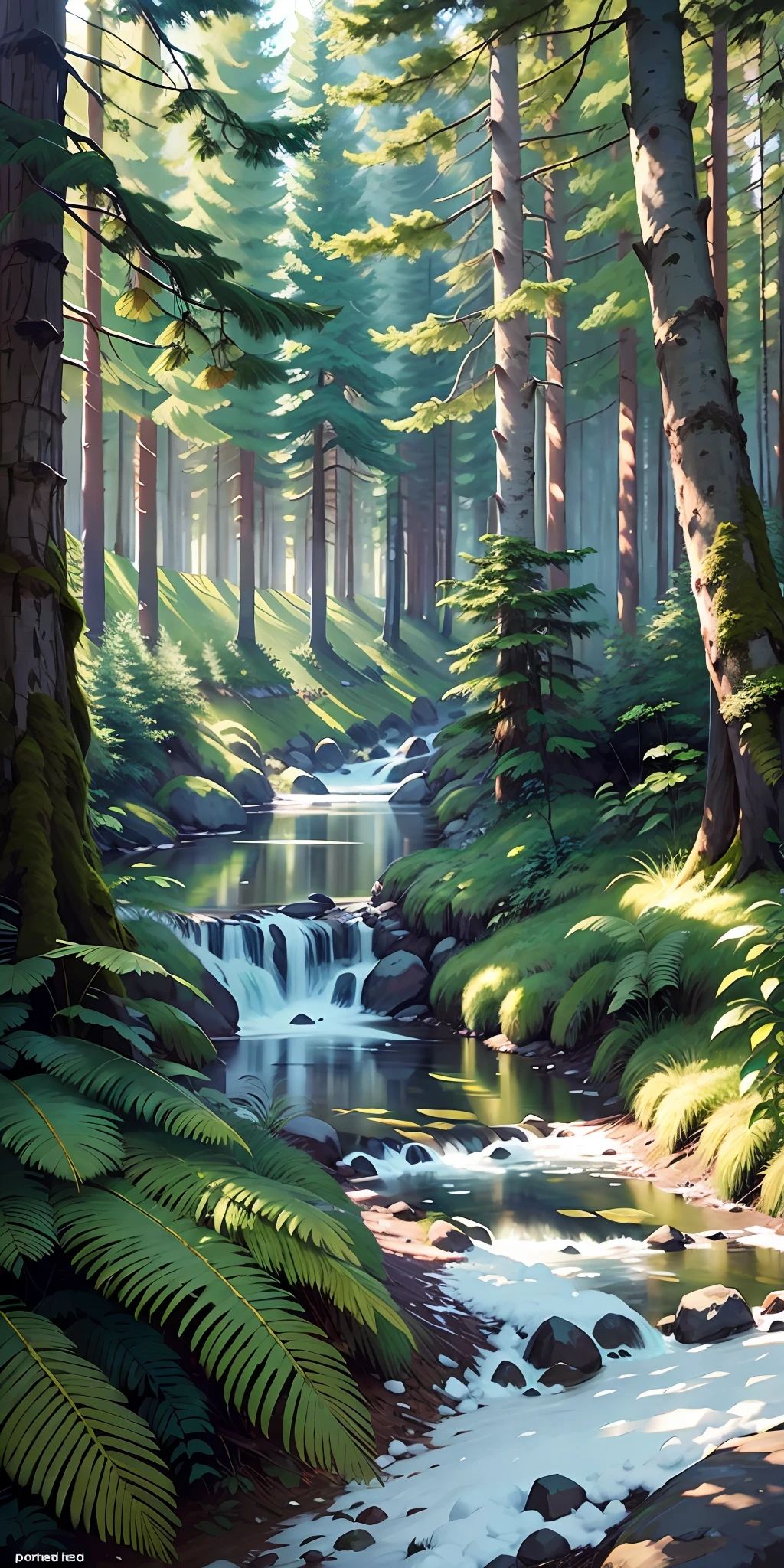 The painting depicts nature in its pristine beauty. In the foreground we see green grass that gently sways in the wind. In the distance you can see mountains covered with snow. The sky is blue and clear, there is not a cloud on it. In the background, you can see a forest that seems endless. The trees are tall and slender, their leaves are bright green. In the forest, you can hear the singing of birds and the rustle of leaves. The picture creates a sense of calm and harmony. It reminds us that nature can be beautiful and majestic, even if it is not always obvious to us.