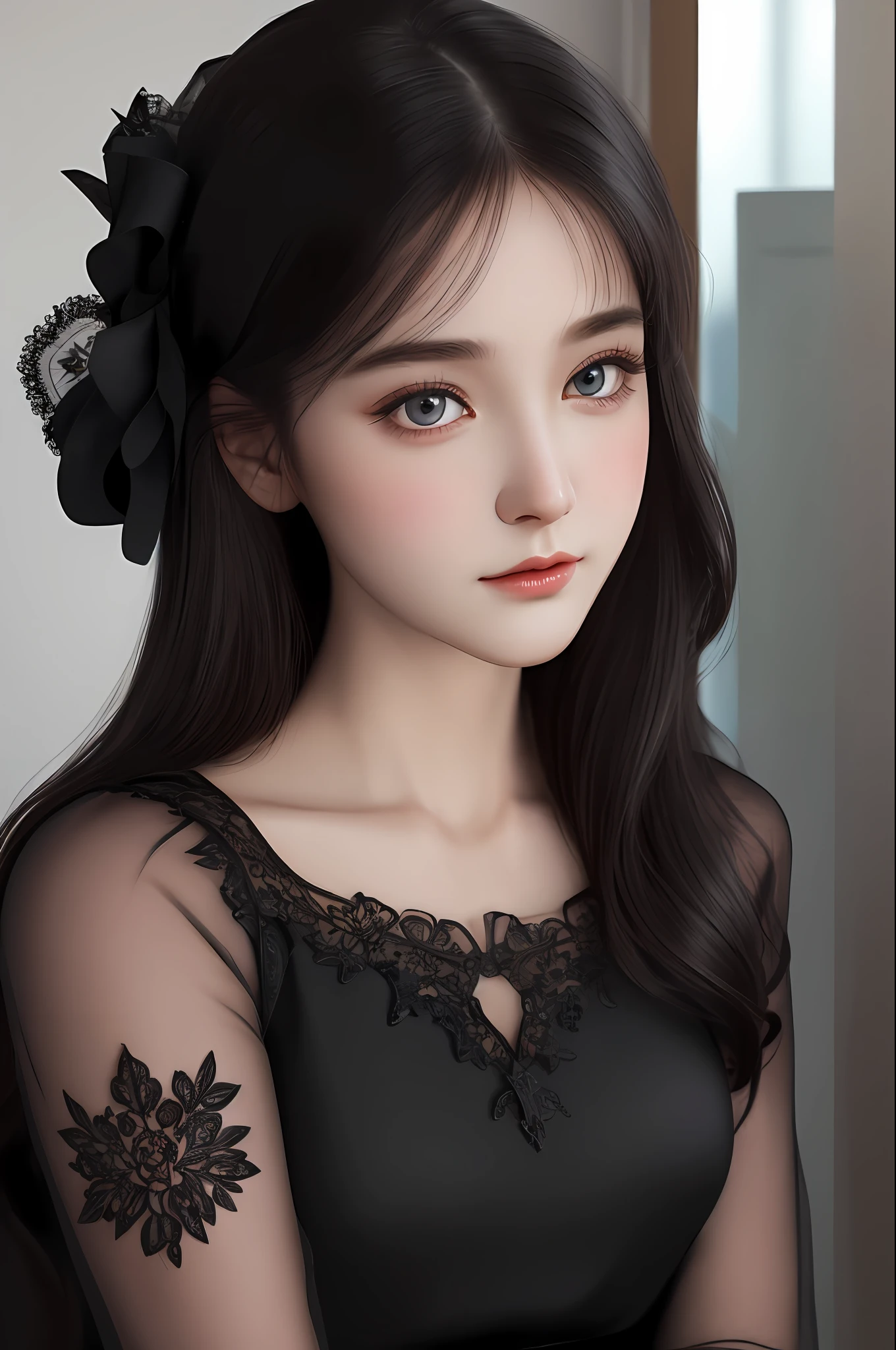 Very detailed eyes, very detailed face, very beautiful woman, best quality, super detailed (photorealistic), very delicate and beautiful legs, beautiful black eyes, absurdity, very detailed facial expression, professional illustration, shy, face about late teens, hololive,