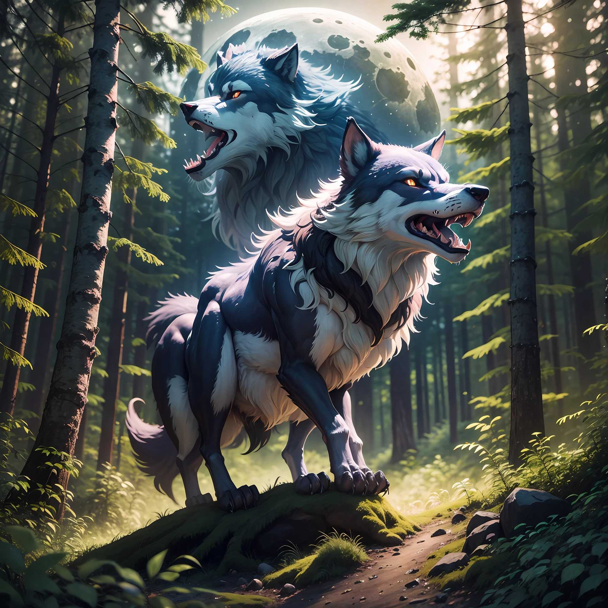 Ultra realistic werewolf howling at moon in forest --auto --s2