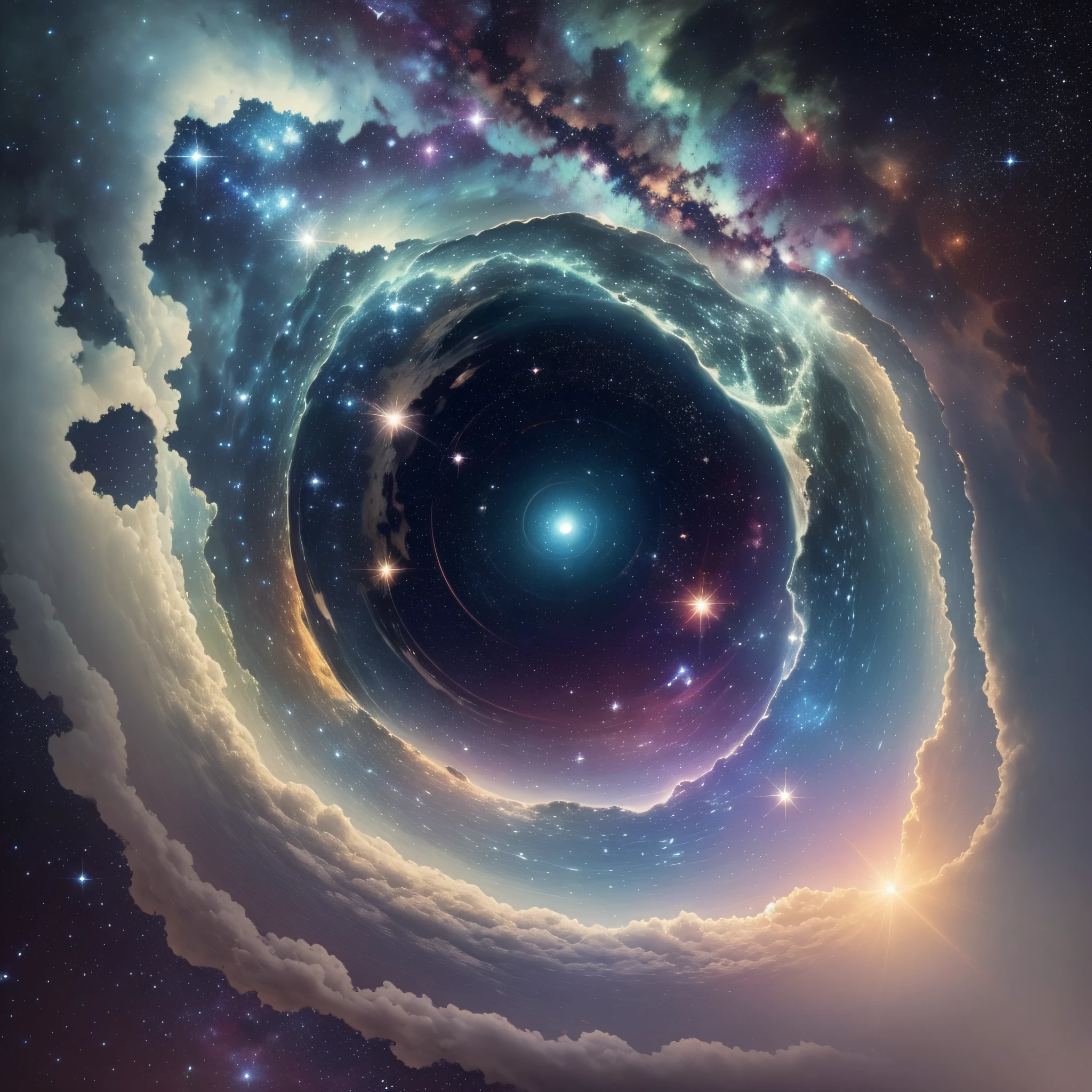 The starry sky and the universe depict the vastness and depth of the universe in soft watercolor tones. In the picture, endless stars and nebulae are intertwined, giving people a feeling of boundlessness. The universe in the night sky represents a vast world and infinite possibilities. Text is required: Use elegant fonts to express the following sentences in the picture:
"We are nothing but dust in the universe"
This sentence can be blended into the background of the starry sky with gradient colors, and the font size can be relatively small, creating an illusionary and tiny feeling.
"Drops of water in the river of time"
This phrase can be displayed in the shape of tiny water droplets, and appear in the corner of the starry sky in watercolor blue and green tones, conveying the image of time and water flowing.
"So be bold and don't be afraid"
This sentence can be displayed in a large and powerful font in the center of the picture to emphasize encouragement and courage.
"No one cares, even if someone cares, people are something"
The phrase can be displayed at the bottom of the picture in italics or handwriting style, creating an atmosphere of reflection and meditation. --auto --s2
