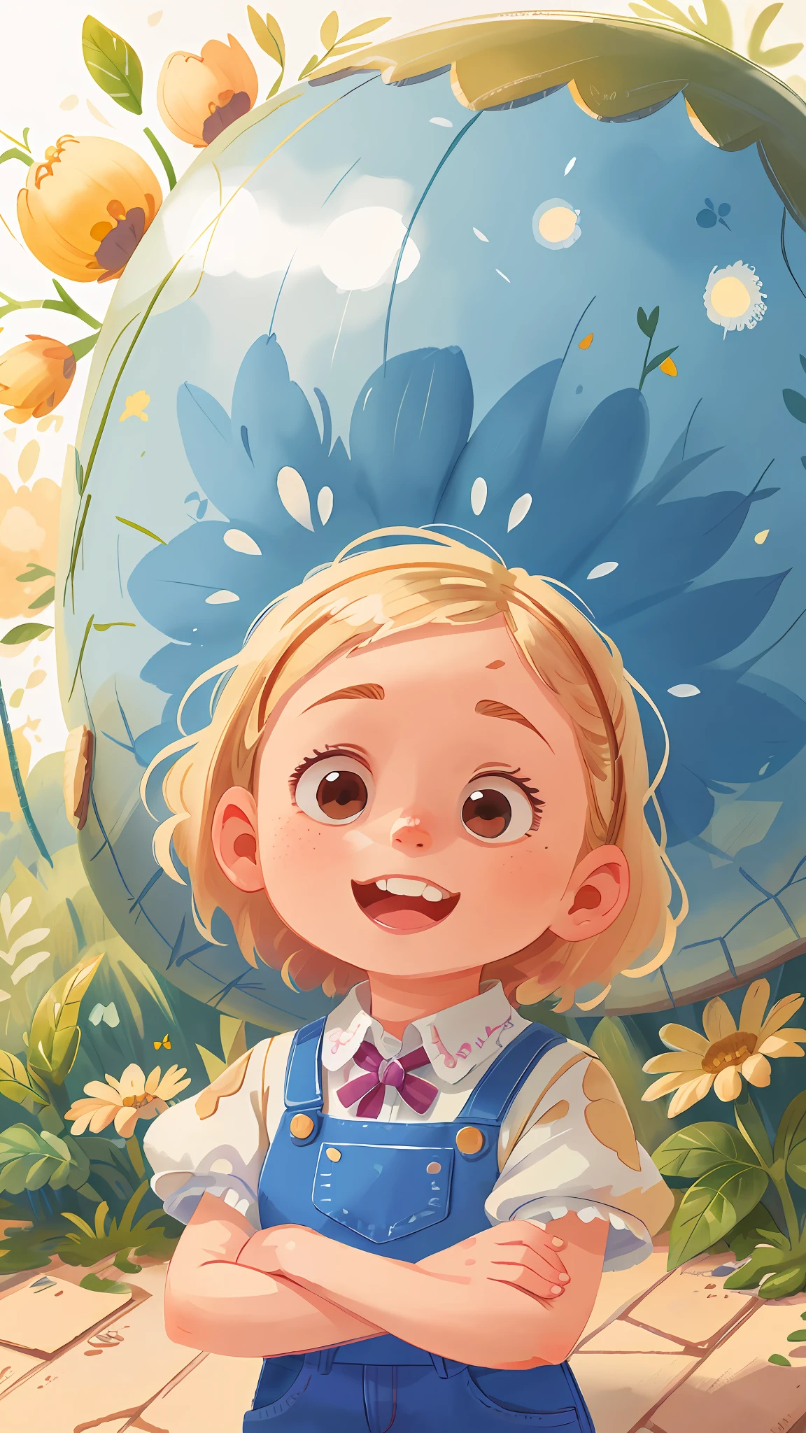 Watercolour. Character on white background. 6 Year Old Blonde Girl Wearing Gardener Blue Jeans (Mess-House: 0.8), (Masterpiece: 1.2) (Realistic: 1.2) (Bokeh) (Best Quality) (Detailed Skin: 1.3) (Intricate Details) (8K) (Detail Eyes) (Sharp Focus), (Happy)