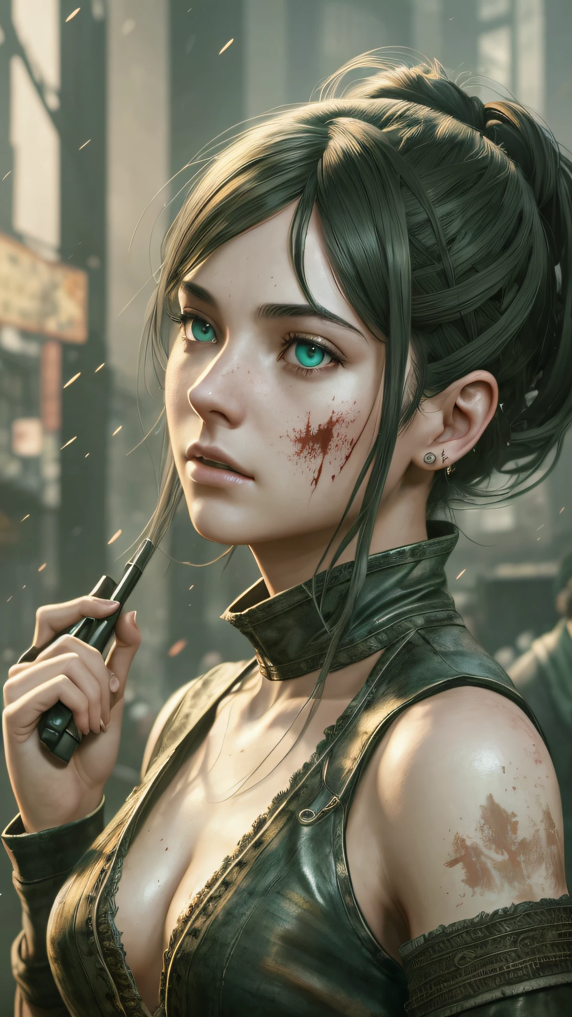 a portrait of a lonely beauty zombie girl alone in a crowd, alabaster skin, grunge outfit, crawed background, doubtful poses, perfect face, hyper detailed, dead inside, green eyes, (extremely detailed cg unity 8k wallpaper), the most beautiful artwork in the world, atey ghailan, in the style of studio ghibli, by jeremy mann, greg manchess, antonio moro, intricate, high detail, photorealistic painting art by midjourney and greg rutkowski, matte, bryan organ, extremely detailed cg unity 8k wallpaper, high detail, photorealistic painting art by midjourney and greg rutkowski, matte, bryan organ, extremely detailed cg unity 8k wallpaper, high detail, photorealistic painting art by midjourney and greg rutkowski, matte, bryan organ, extremely detailed cg unity 8k wallpaper, high detail, photorealistic painting art by midjourney and greg rutkowski, matte, bryan organ --auto --s2