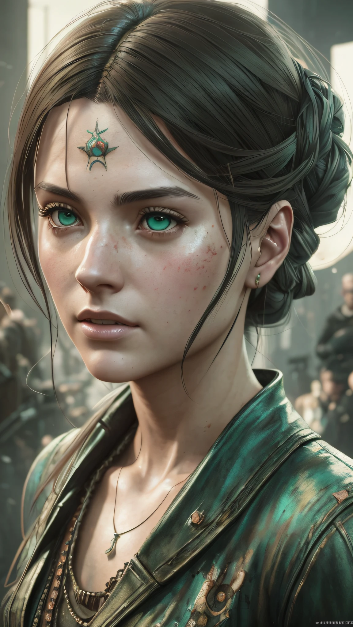 a portrait of a lonely beauty zombie girl alone in a crowd, alabaster skin, grunge outfit, crawed background, doubtful poses, perfect face, hyper detailed, dead inside, green eyes, (extremely detailed cg unity 8k wallpaper), the most beautiful artwork in the world, atey ghailan, in the style of studio ghibli, by jeremy mann, greg manchess, antonio moro, intricate, high detail, photorealistic painting art by midjourney and greg rutkowski, matte, bryan organ, extremely detailed cg unity 8k wallpaper, high detail, photorealistic painting art by midjourney and greg rutkowski, matte, bryan organ, extremely detailed cg unity 8k wallpaper, high detail, photorealistic painting art by midjourney and greg rutkowski, matte, bryan organ, extremely detailed cg unity 8k wallpaper, high detail, photorealistic painting art by midjourney and greg rutkowski, matte, bryan organ --auto --s2
