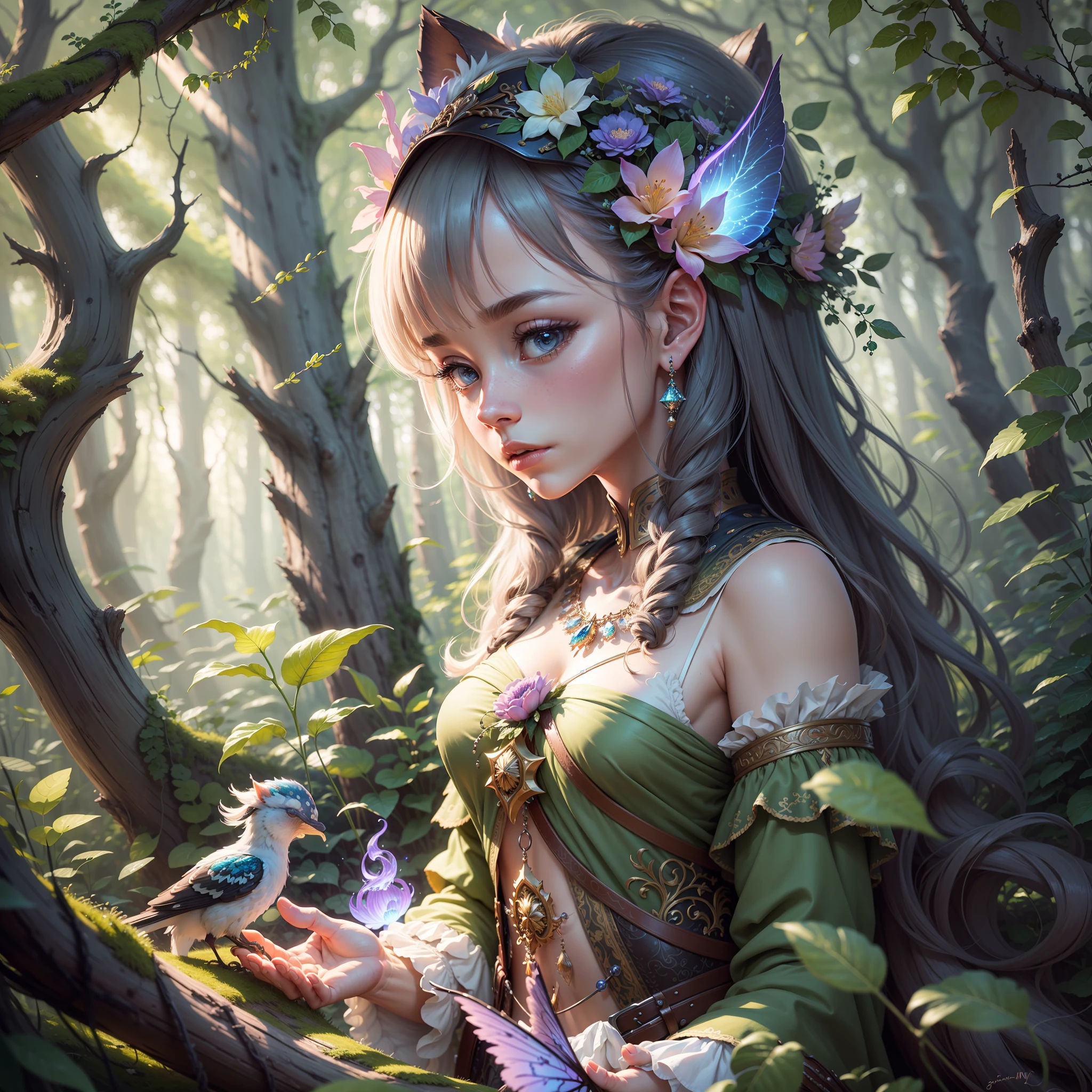 masterpiece, best quality, high quality,extremely detailed CG unity 8k wallpaper, An enchanting and dreamy scene of a fantasy forest, with towering trees, glowing mushrooms, and hidden fairy glens, creating a sense of mystique and enchantment, artstation, digital illustration, intricate, trending, pastel colors, oil paiting, award winning photography, Bokeh, Depth of Field, HDR, bloom, Chromatic Aberration ,Photorealistic,extremely detailed, trending on artstation, trending on CGsociety, Intricate, High Detail, dramatic, art by midjourney --auto --s2