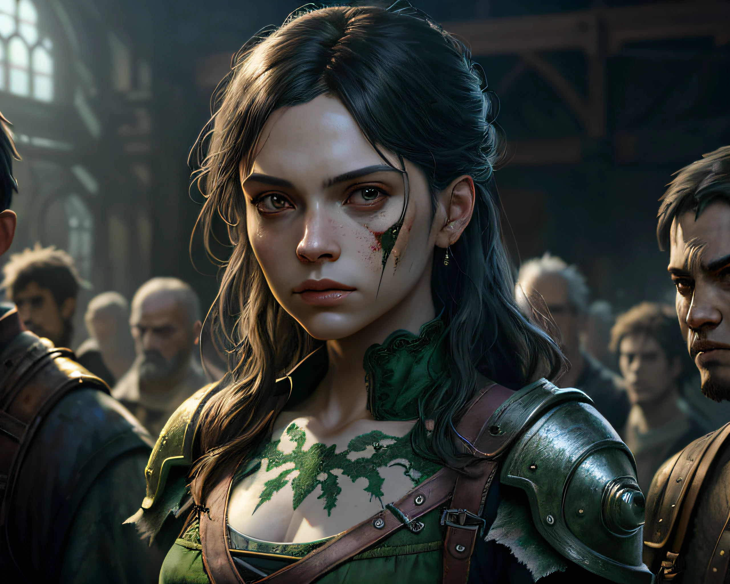 a portrait of a lonely beauty zombie girl alone in a crowd, alabaster skin, grunge outfit, crawed background, doubtful poses, perfect face, hyper detailed, dead inside, green eyes, (extremely detailed cg unity 8k wallpaper), the most beautiful artwork in the world, atey ghailan, in the style of studio ghibli, by jeremy mann, greg manchess, antonio moro, intricate, high detail, photorealistic painting art by midjourney and greg rutkowski, matte, bryan organ, extremely detailed cg unity 8k wallpaper, high detail, photorealistic painting art by midjourney and greg rutkowski, matte, bryan organ, extremely detailed cg unity 8k wallpaper, high detail, photorealistic painting art by midjourney and greg rutkowski, matte, bryan organ, extremely detailed cg unity 8k wallpaper, high detail, photorealistic painting art by midjourney and greg rutkowski, matte, bryan organ